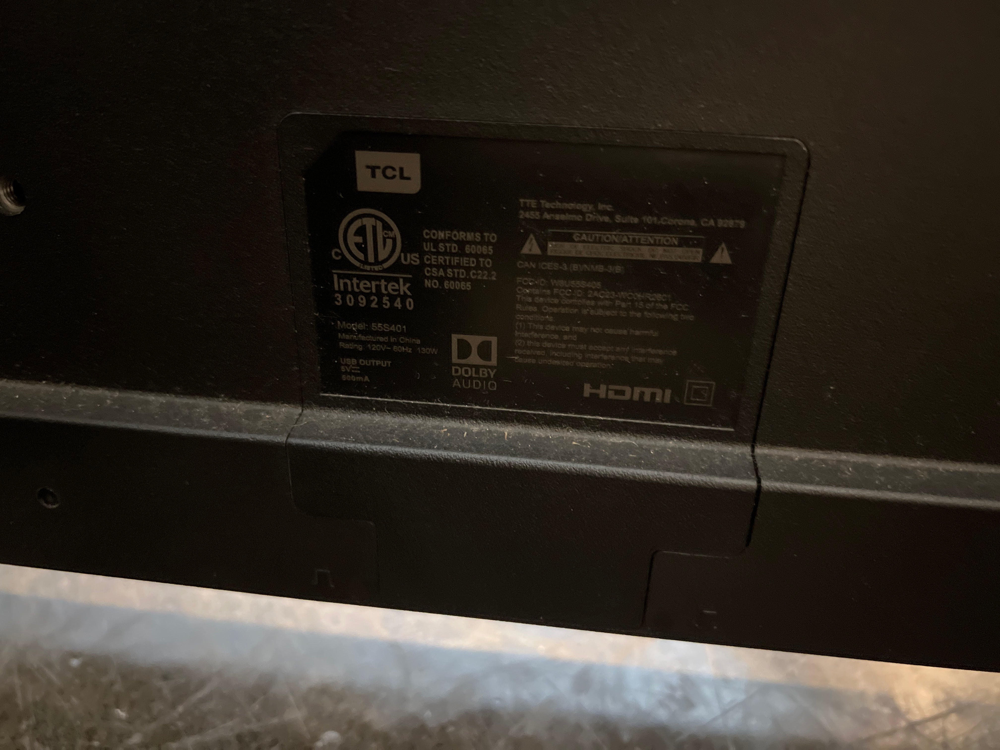 TCL 55” Roku Smart TV (Model 55S401)