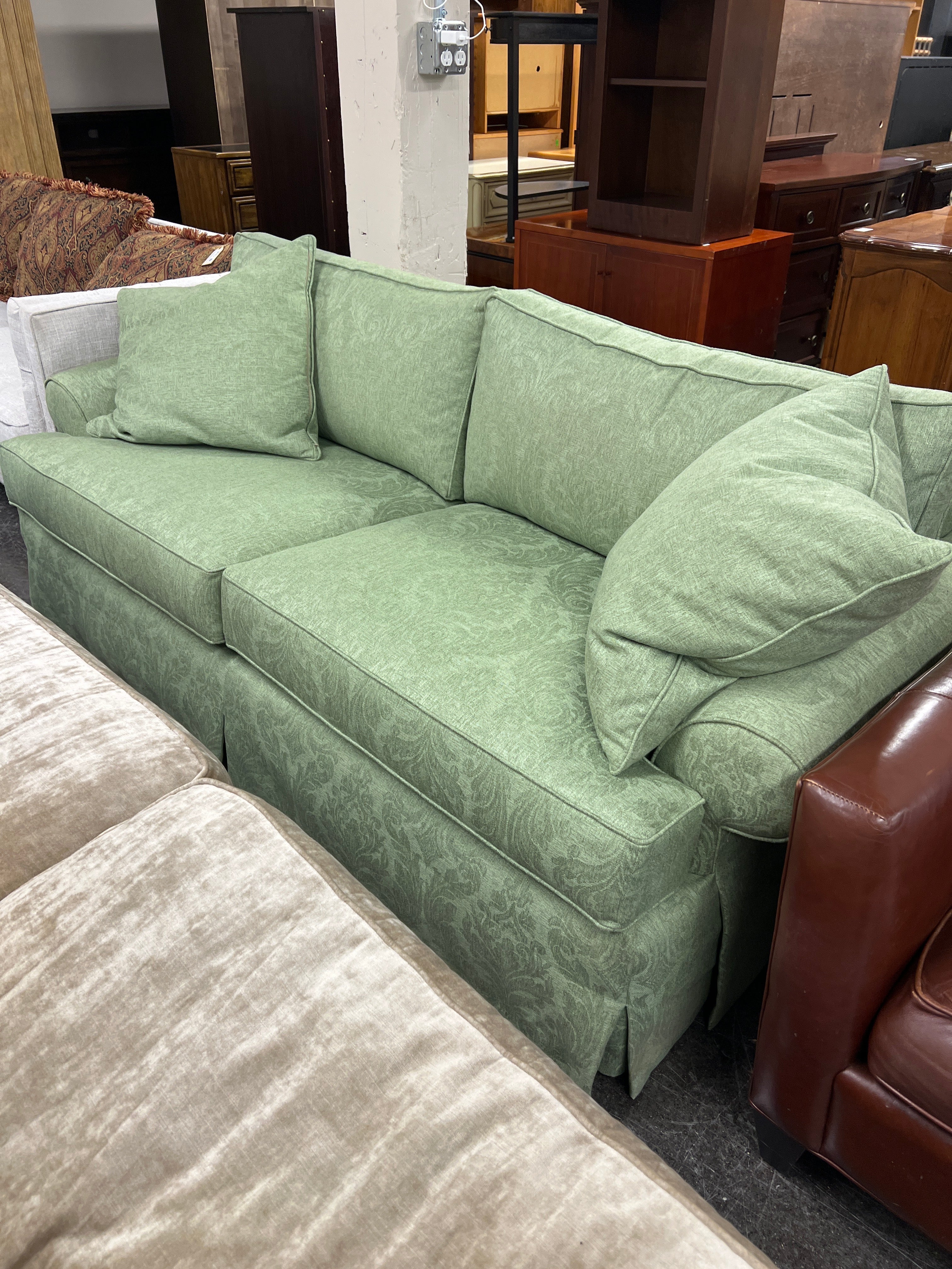 Ethan Allen Sage Green Textured Fabric Sectional Sofa Component