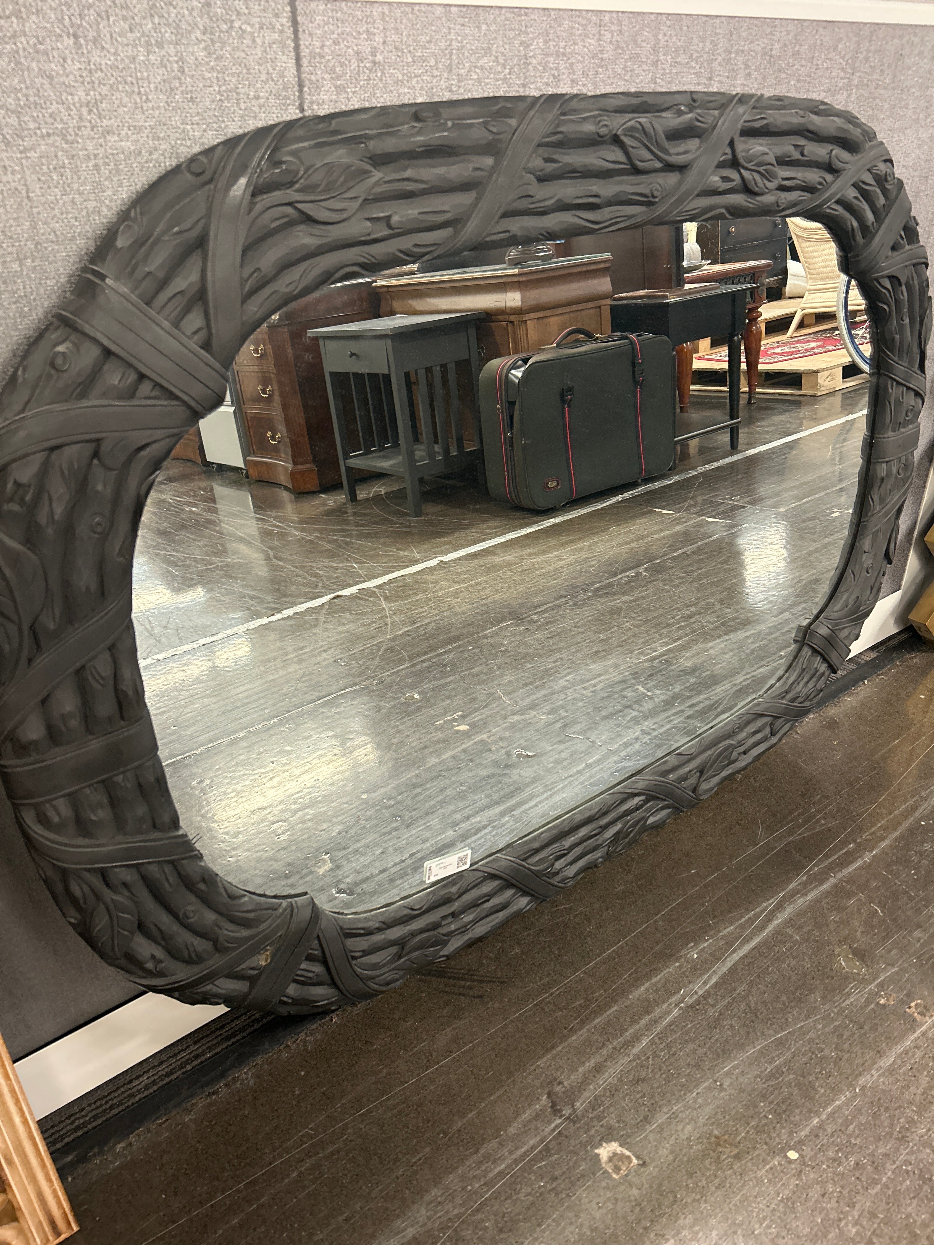 Black Textured Oval Mirror