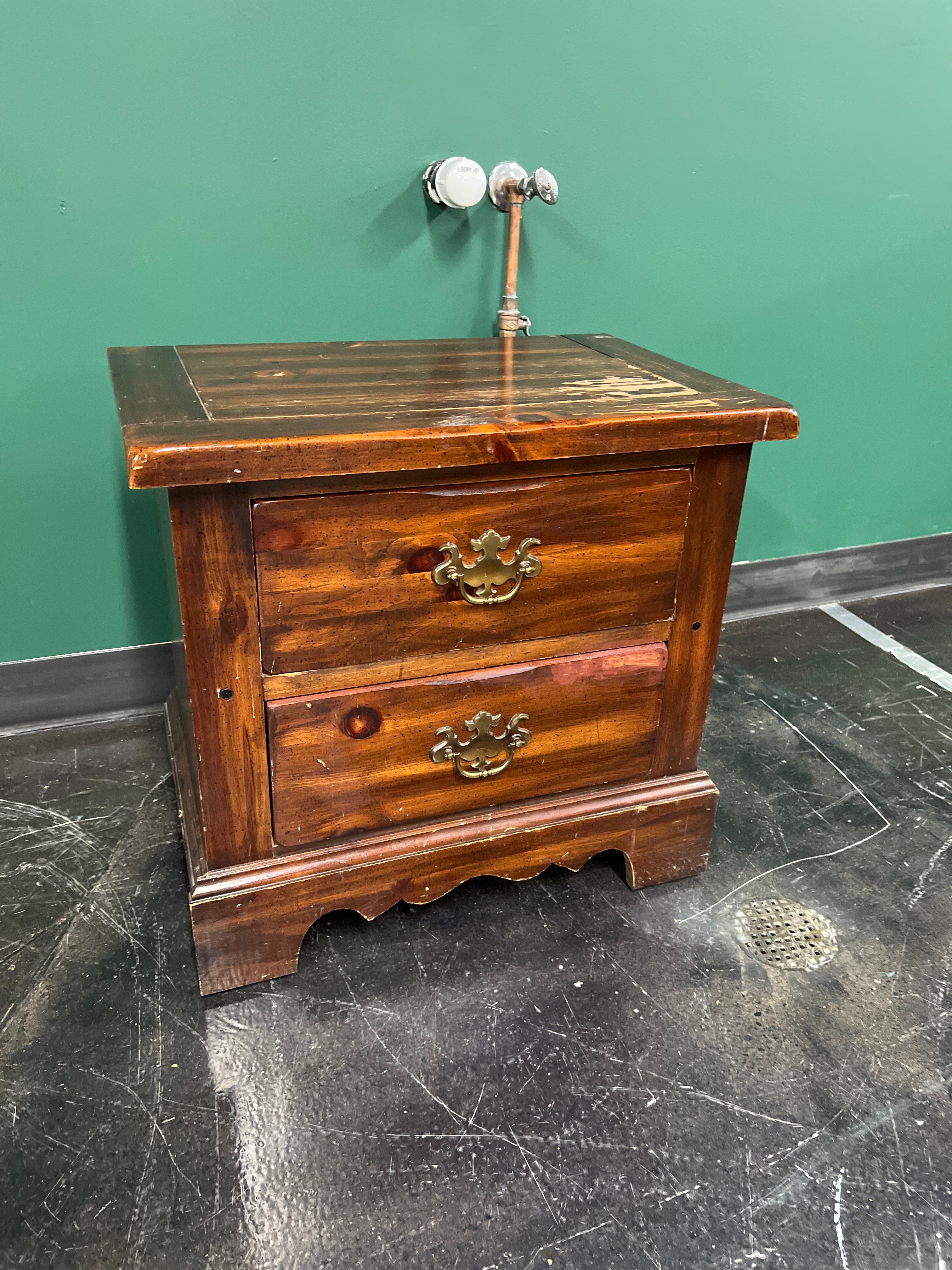 Rustic Hardwood Nightstand with Two Drawers