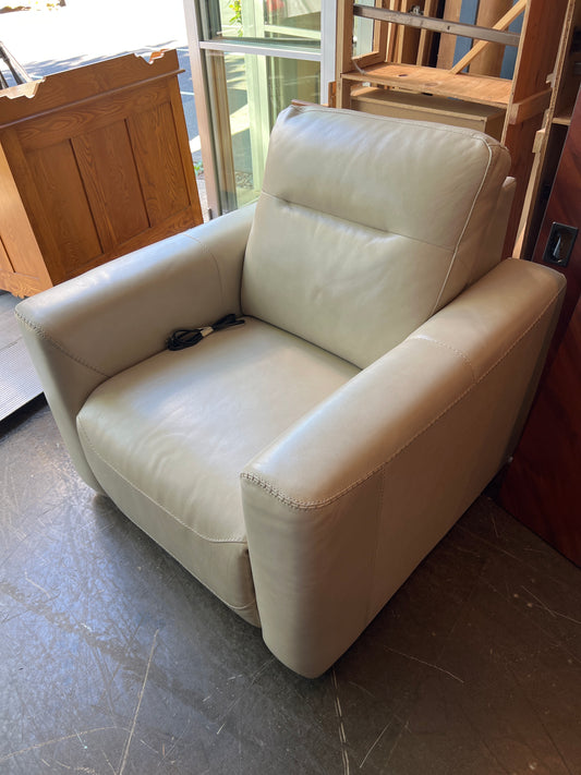 Modern Taupe Leather Power Recliner