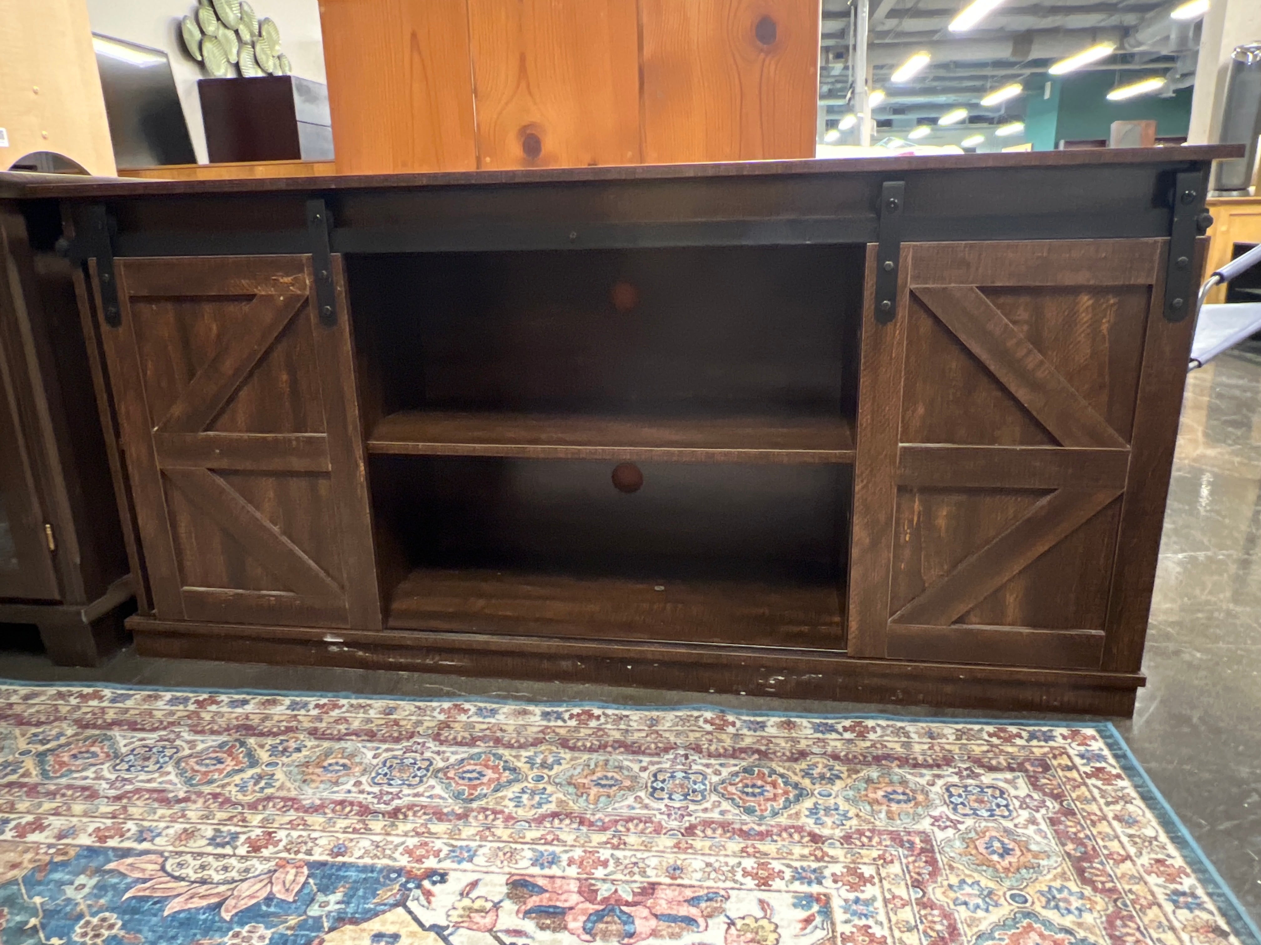 Media console table with barn doors