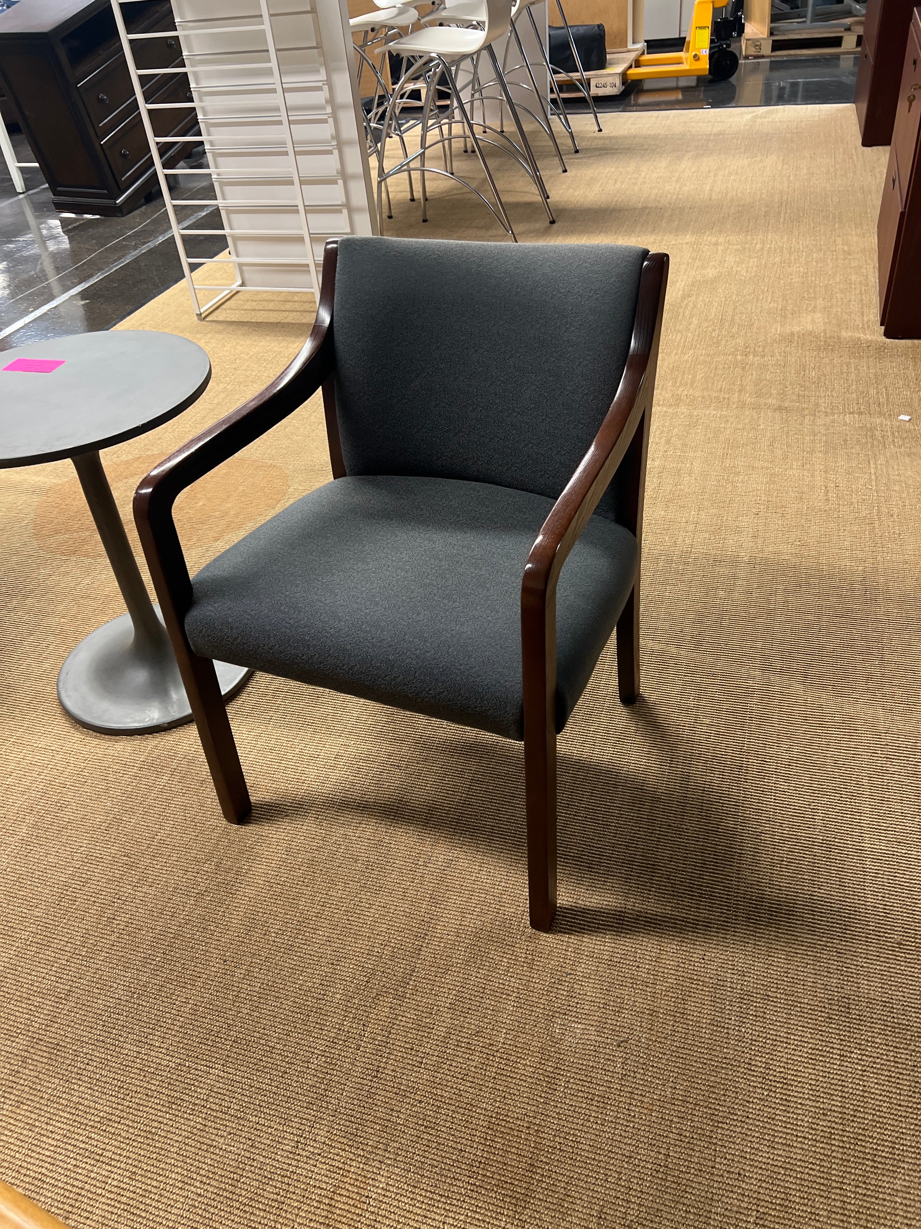 Blue Upholstered Office Chair with Wooden Frame
