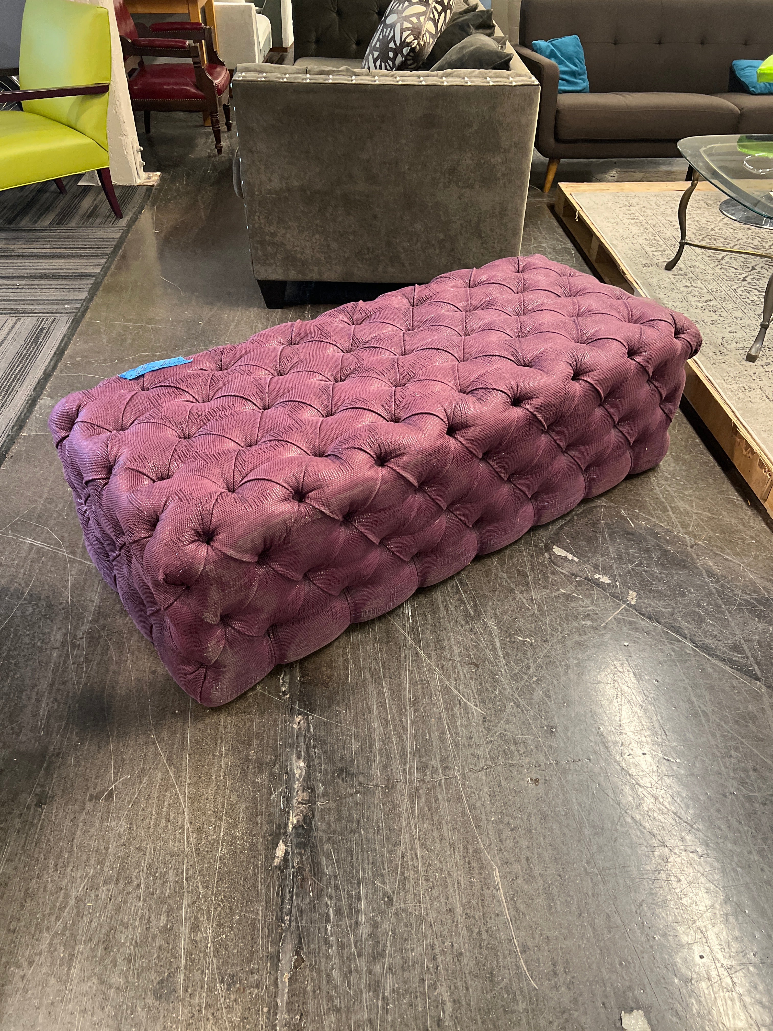 Plush Purple Button-Tufting Ottoman