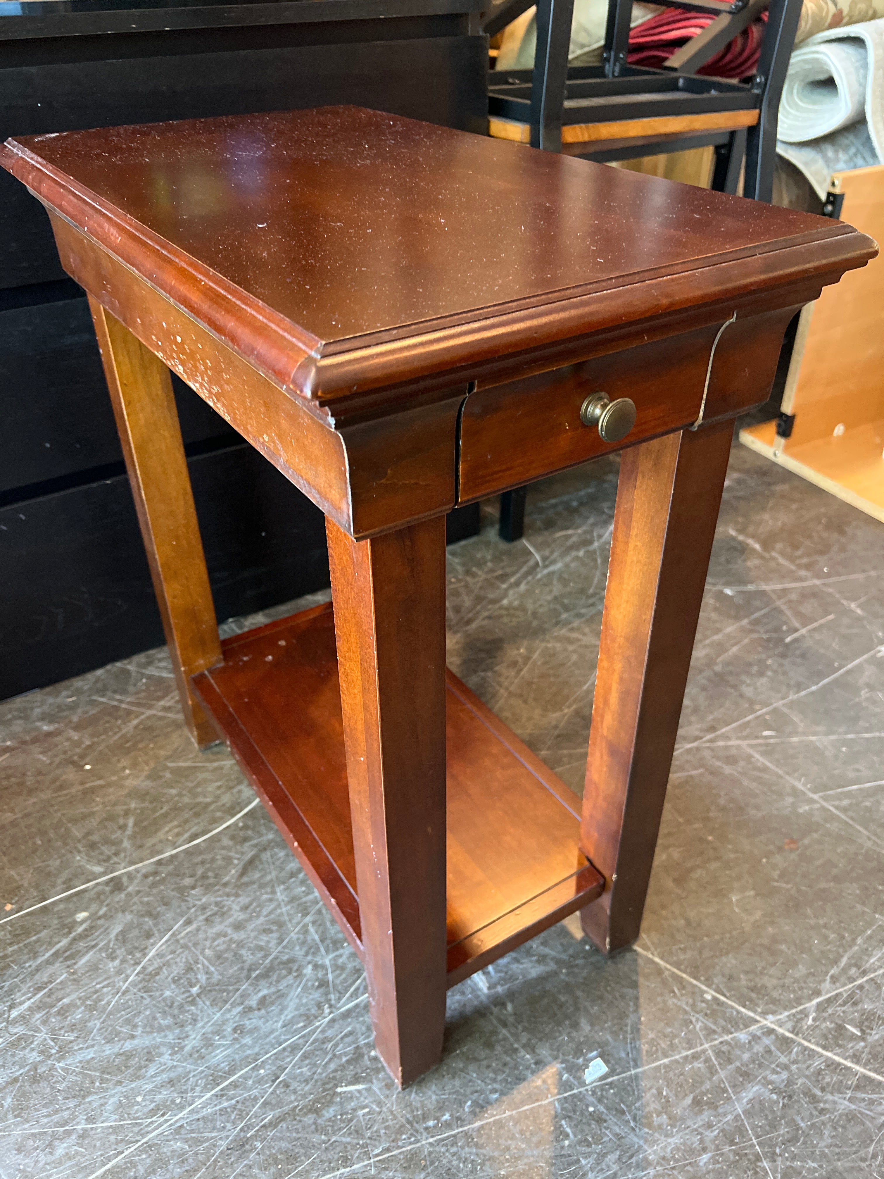 Cherry Wood Narrow Side Table with Drawer
