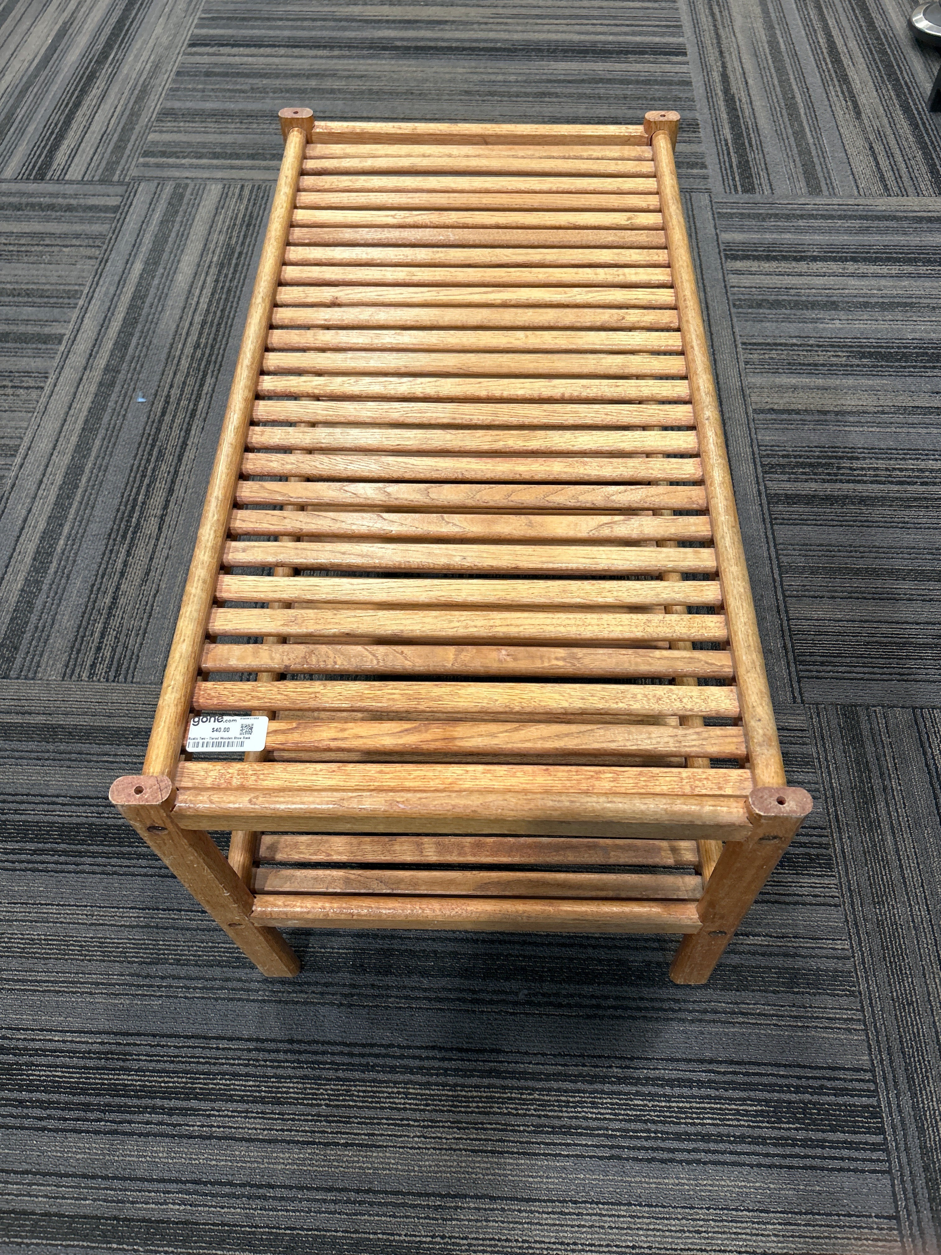 Rustic Two-Tiered Wooden Shoe Rack