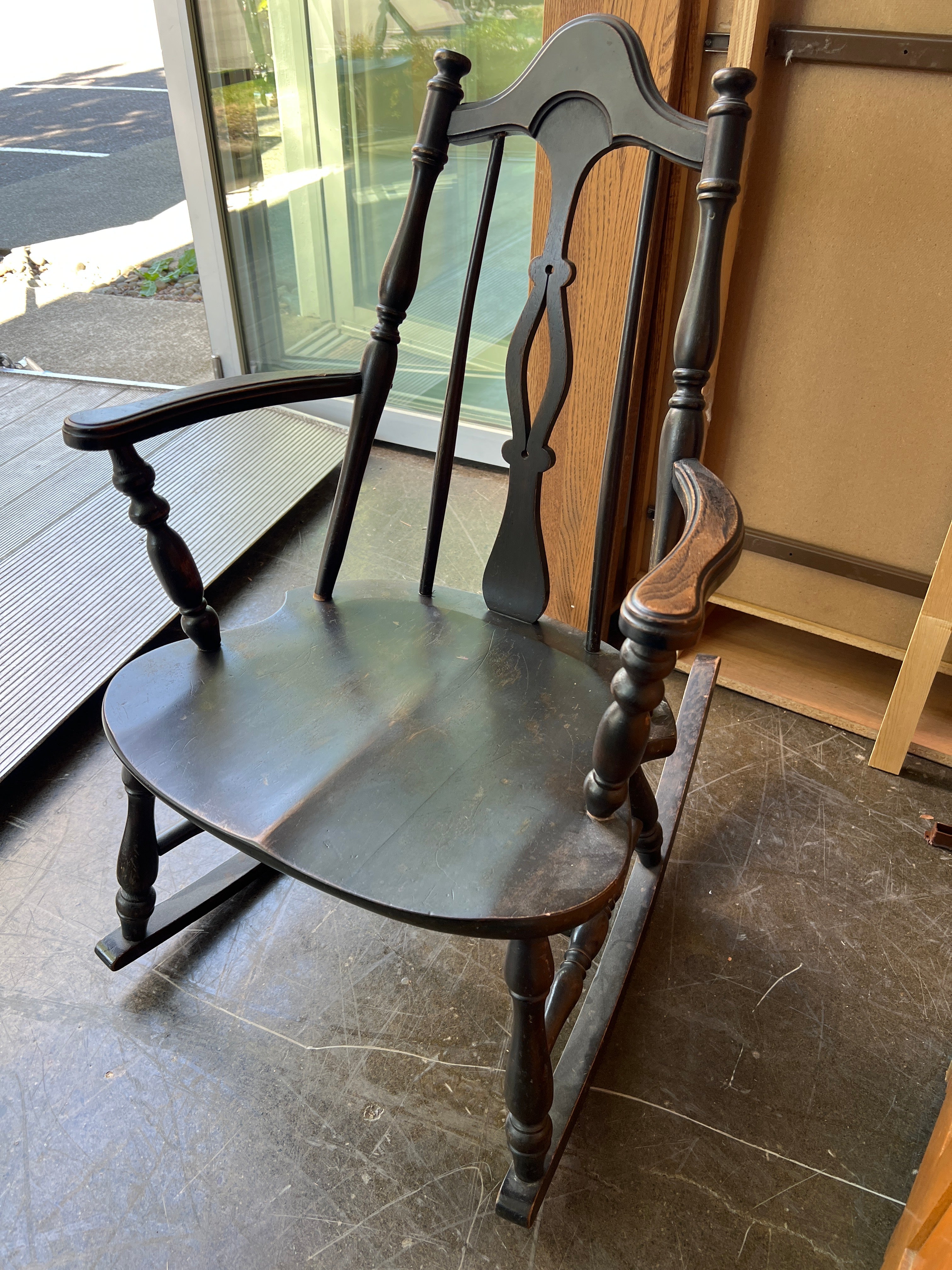 Vintage Black Wood Rocking Chair