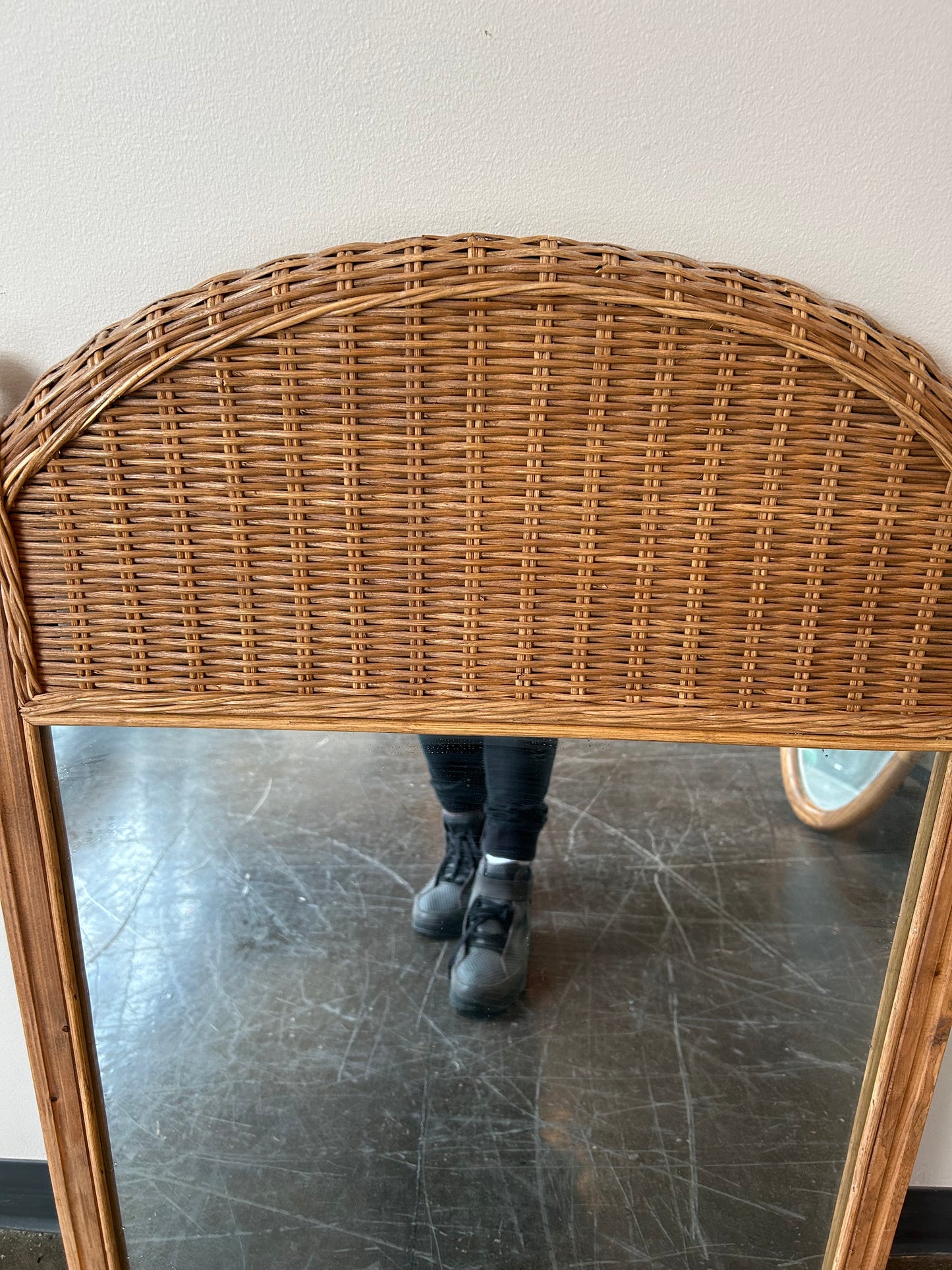 Large Mirror with Wicker Detail