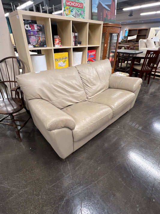 French Grey Leather Two Seat Sofa