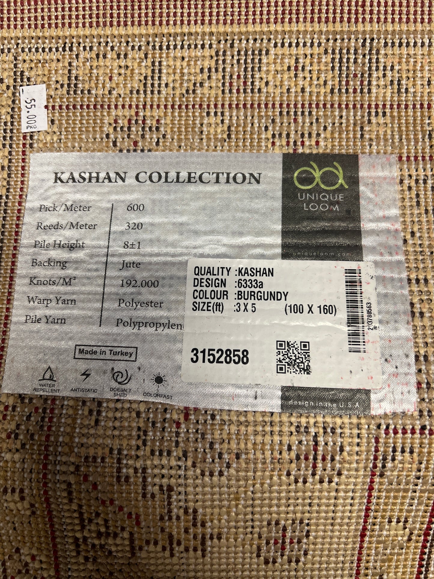 Kashan Collection Burgundy Area Rug (3x5)