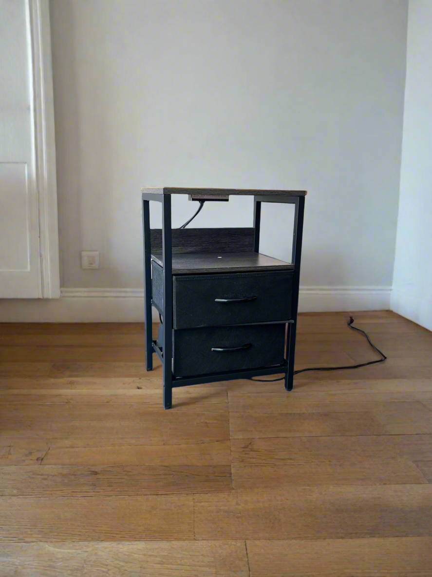 Industrial Side Table with Power Outlets