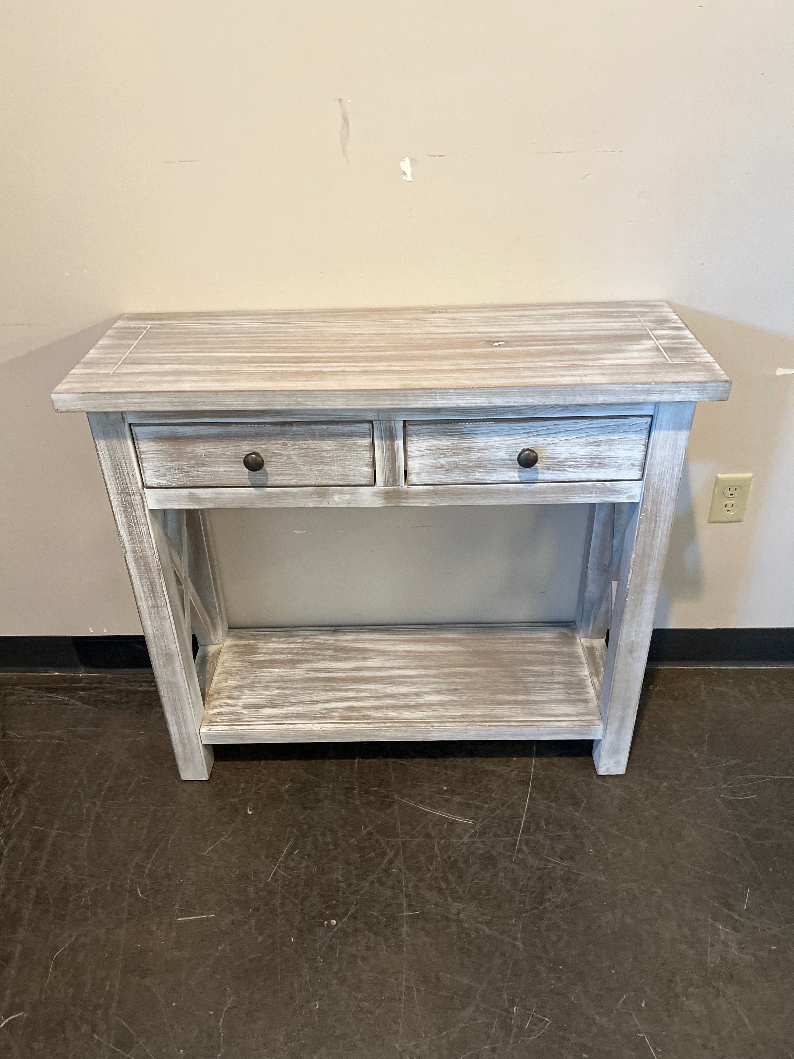 Rustic Whitewashed Wood Console Table with Two Drawers