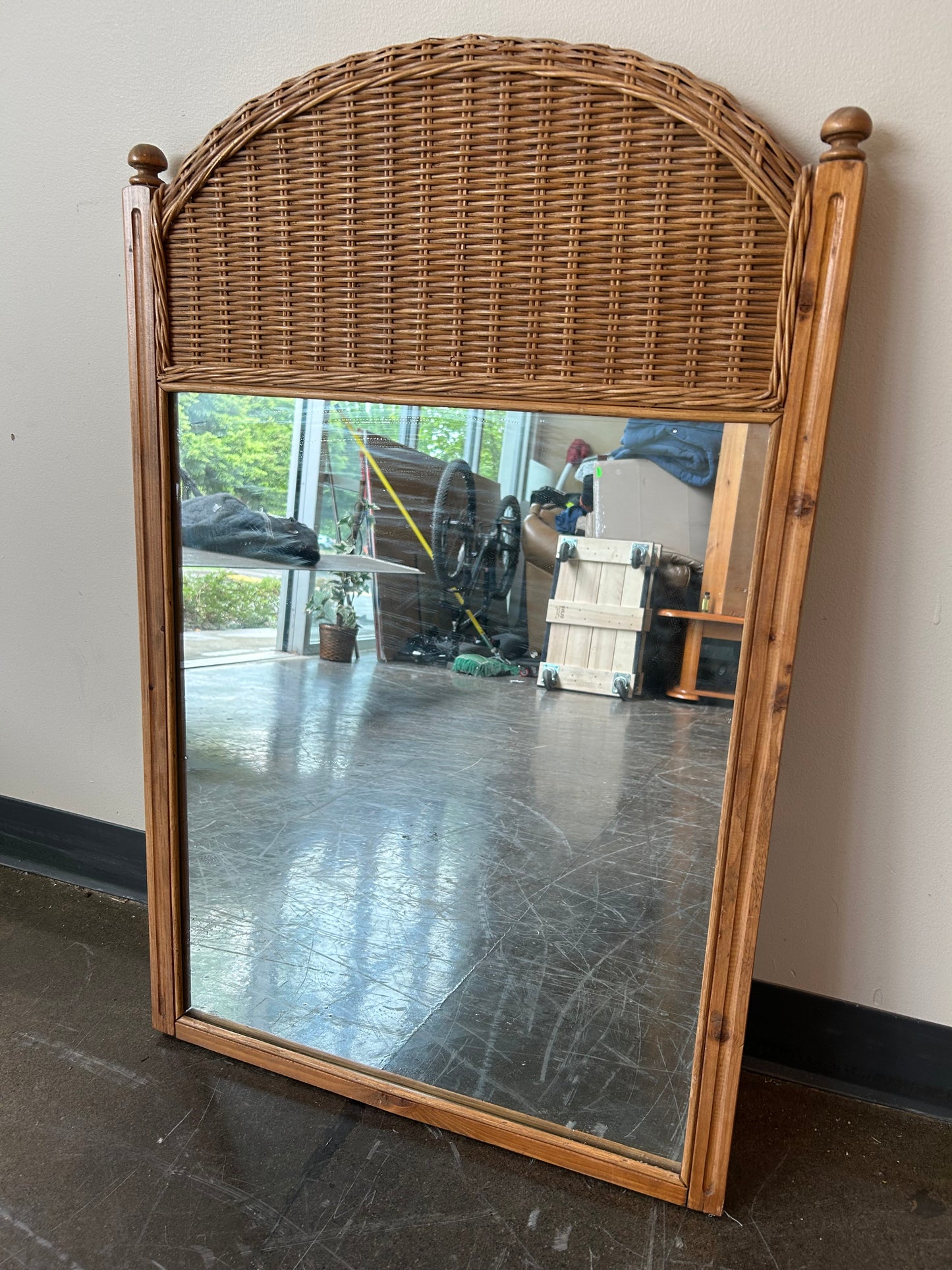 Large Mirror with Wicker Detail