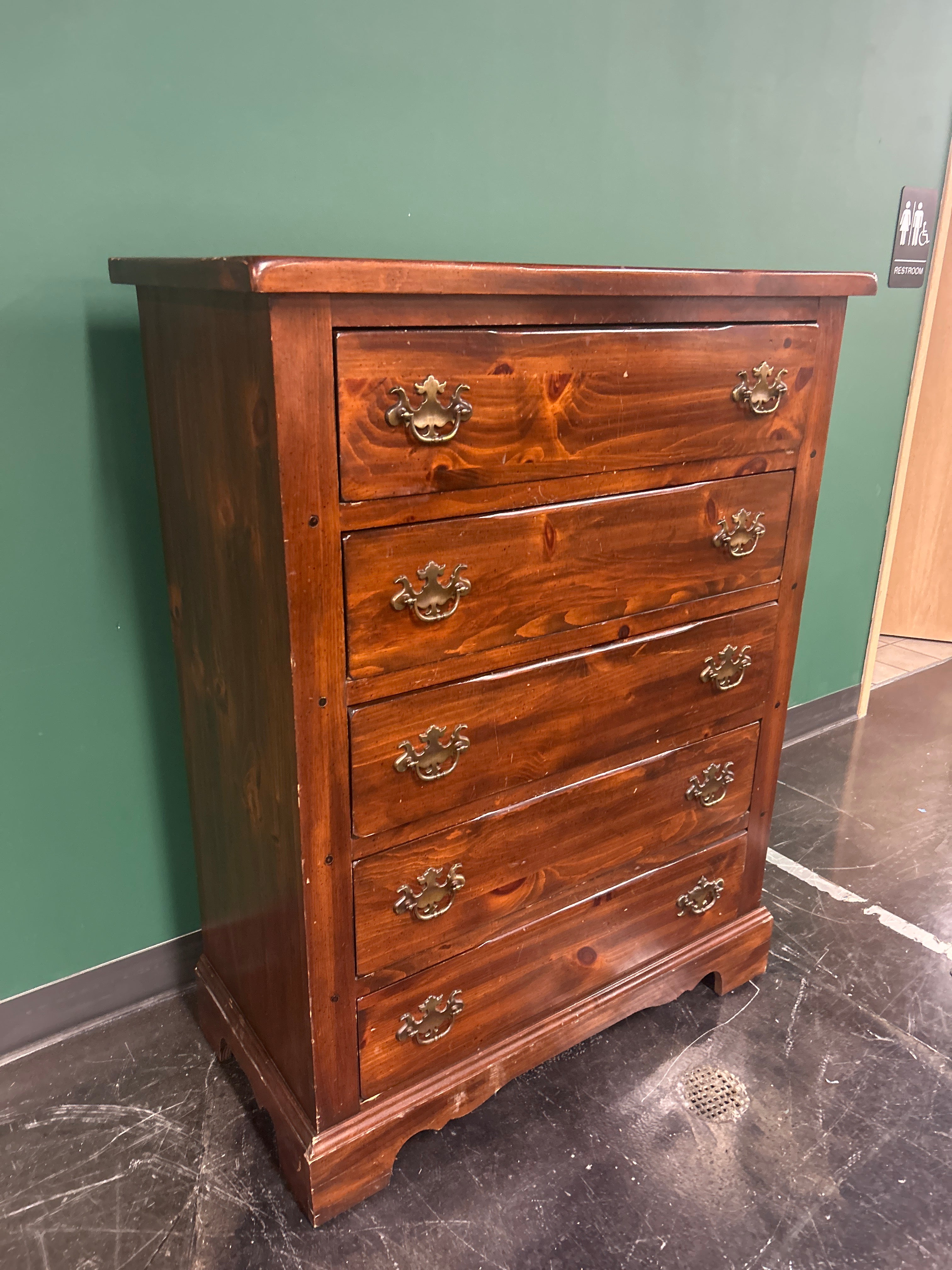Rustic Brown Hardwood Five-Drawer Chest