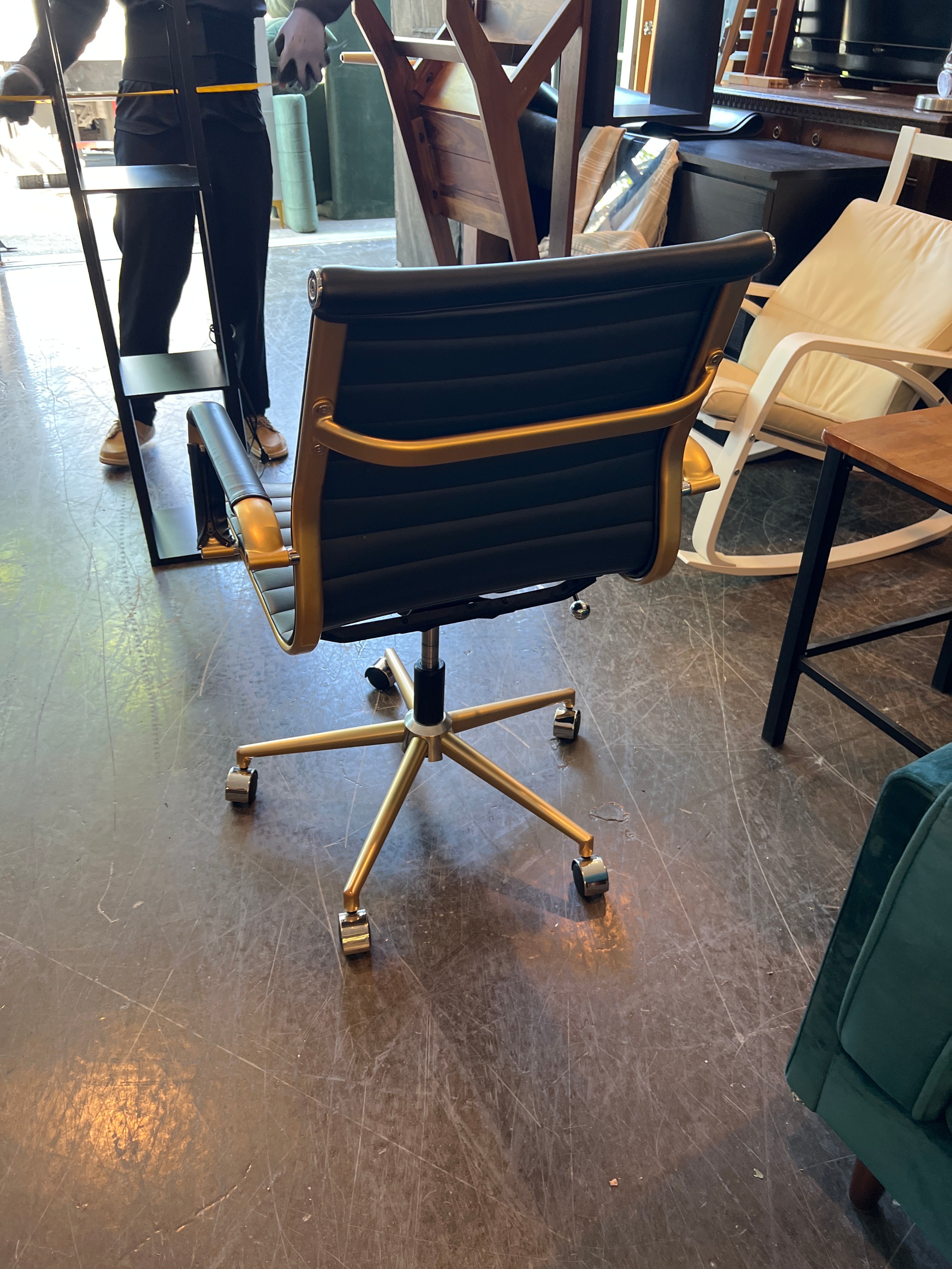 Modern Navy Faux Leather Office Chair with Gold Base