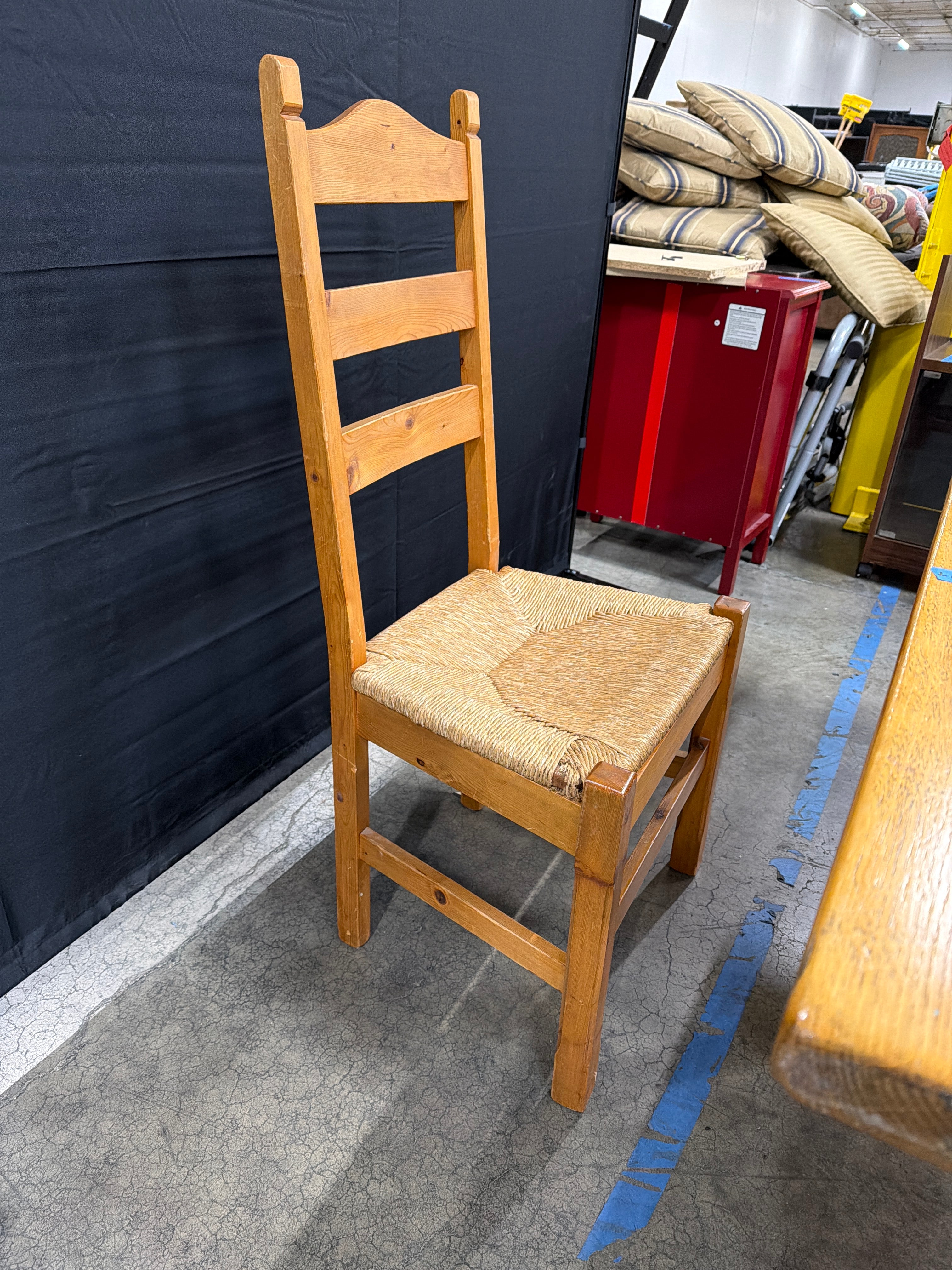 Rustic Solid Wood Dining Table with Ladder Back Rush Seat Chair