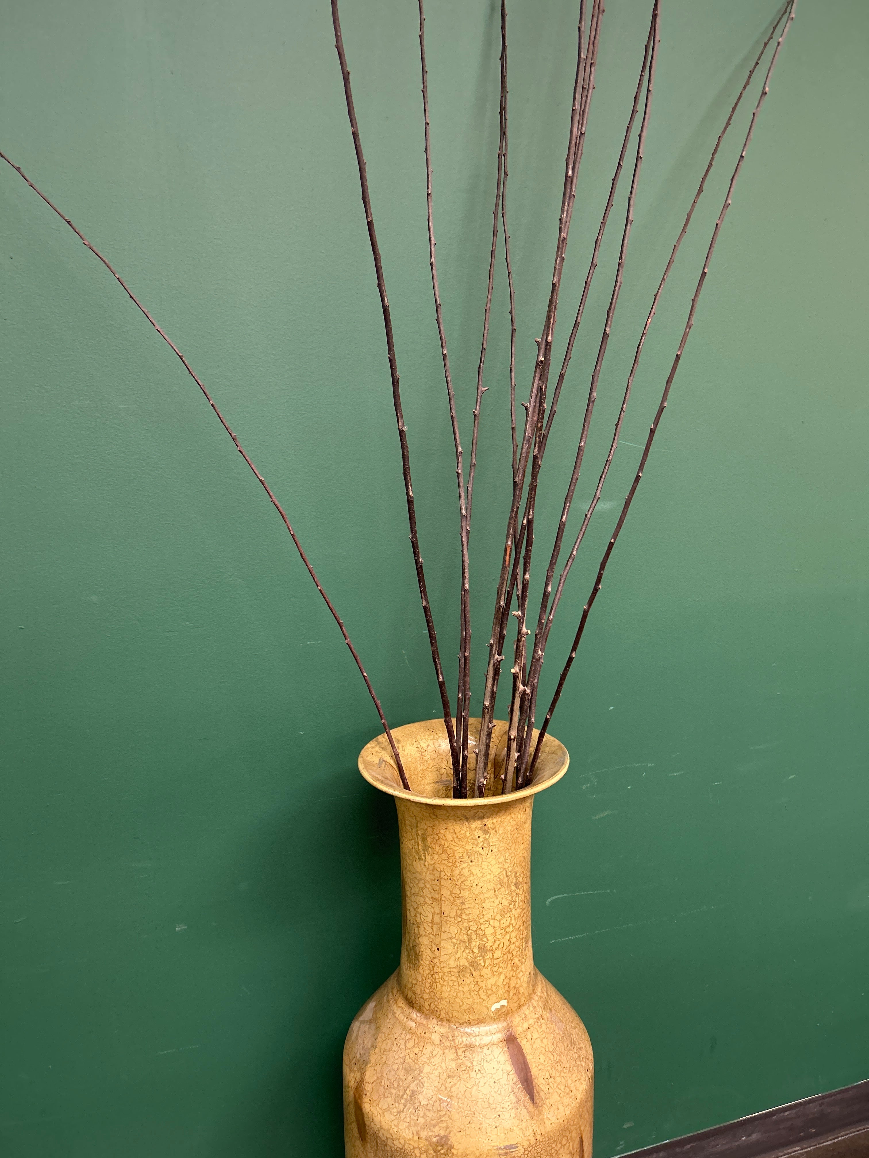 Tall Ceramic Floor Vase, Beige with Crackle Glaze