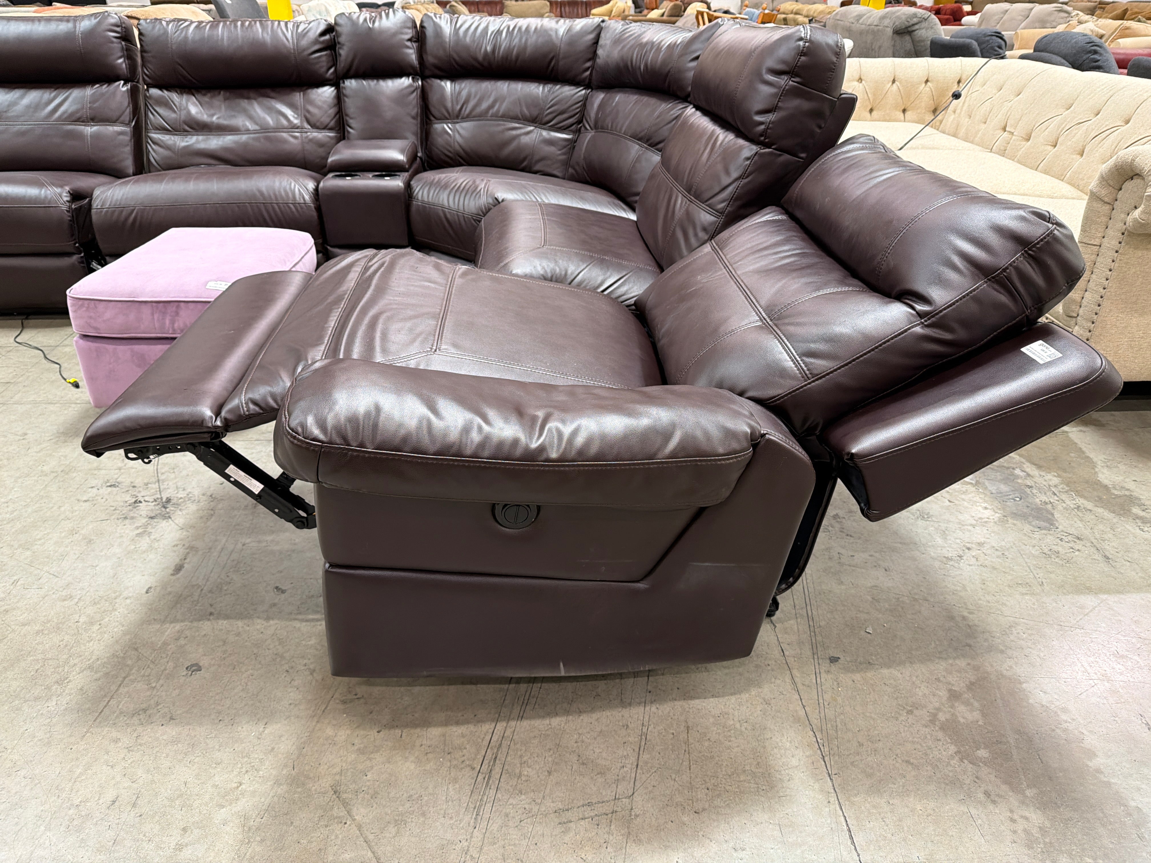 Dark Brown Leather Reclining Sectional Couch