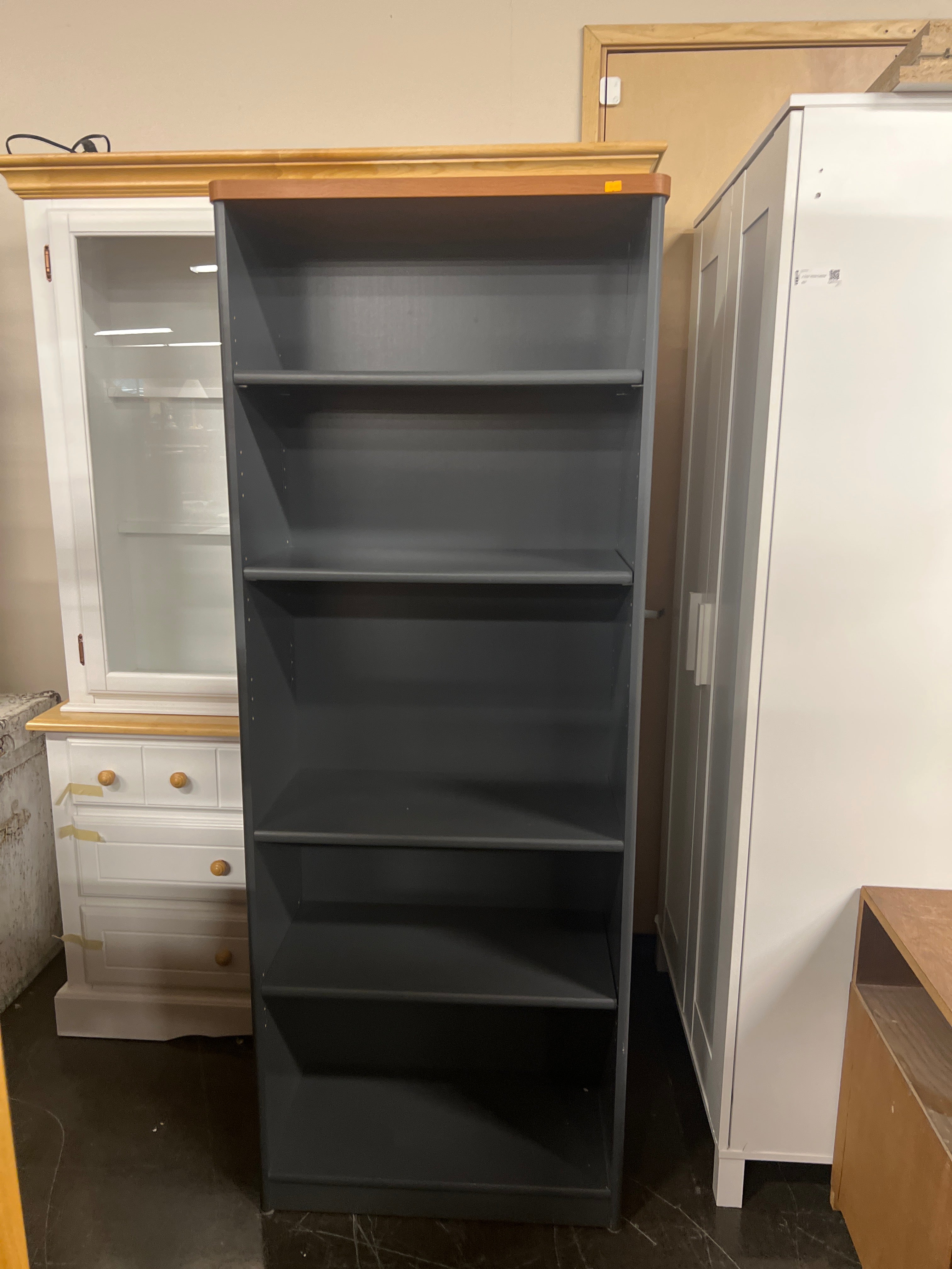 Gray Bookcase with Wood Accent