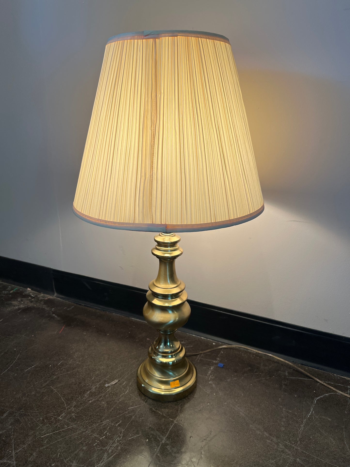 Brass Tone Traditional Table Lamp with Pleated Shade