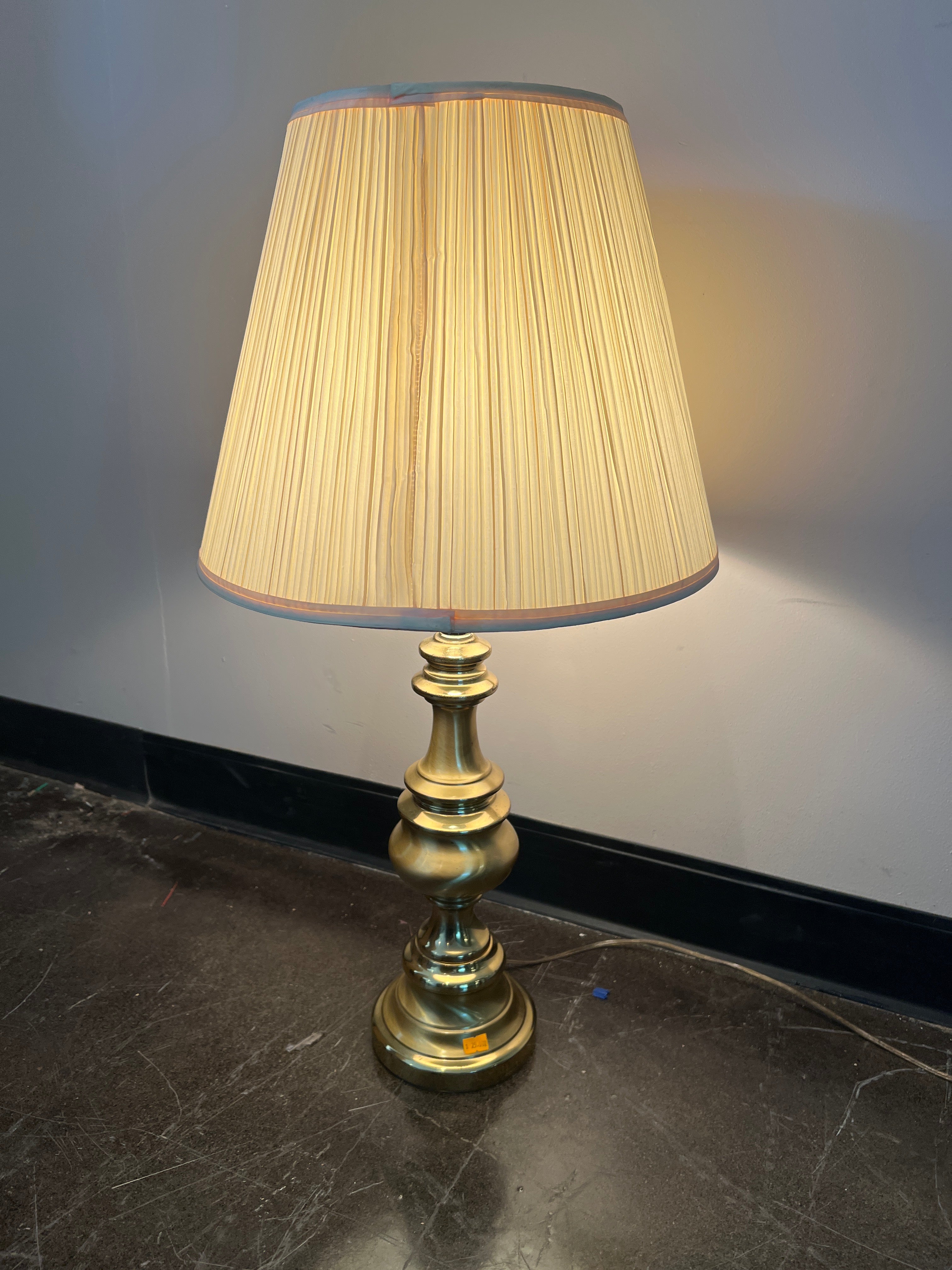 Brass Tone Traditional Table Lamp with Pleated Shade