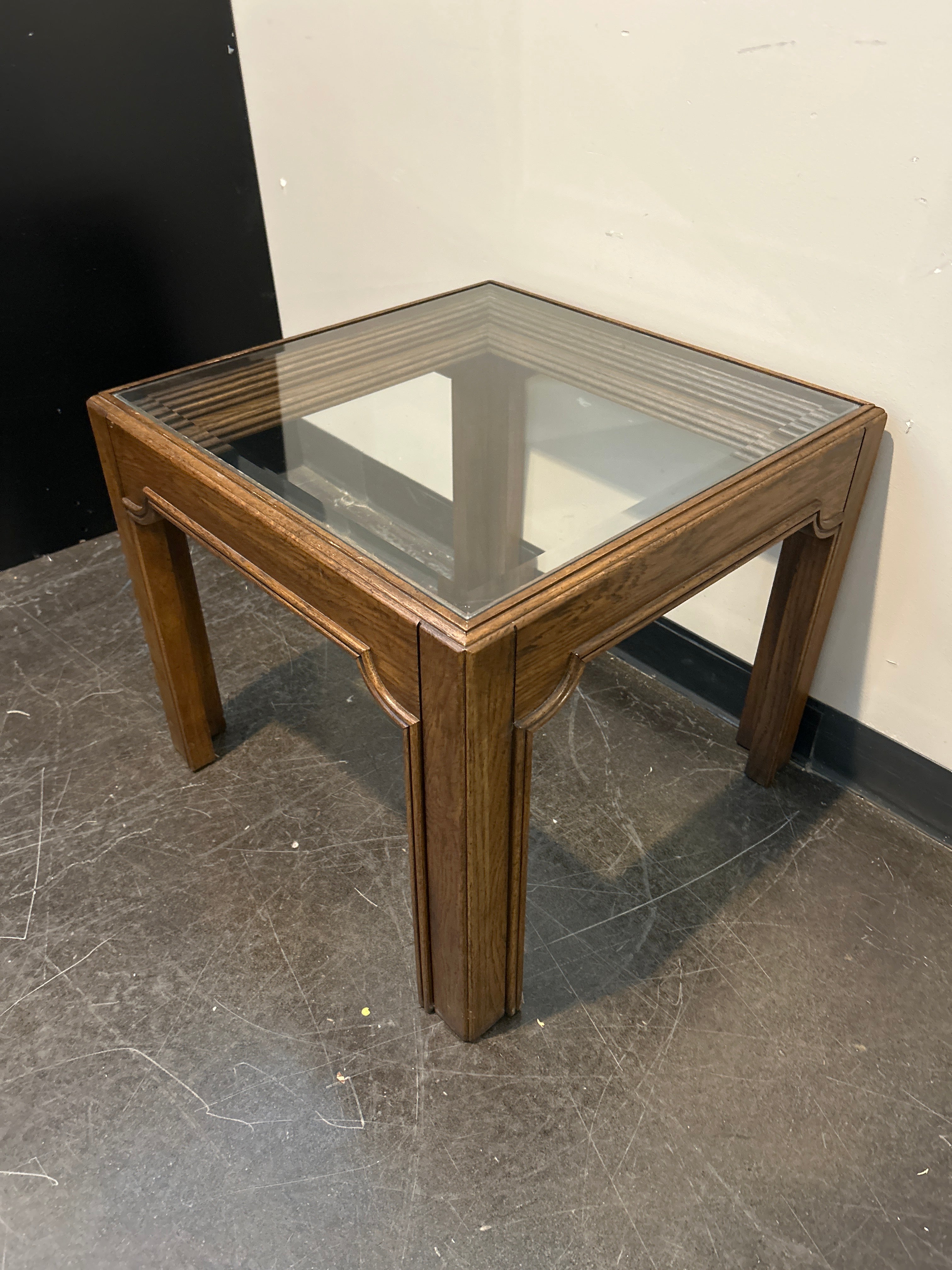 Mid-Century Modern Hardwood End Table with Glass Top