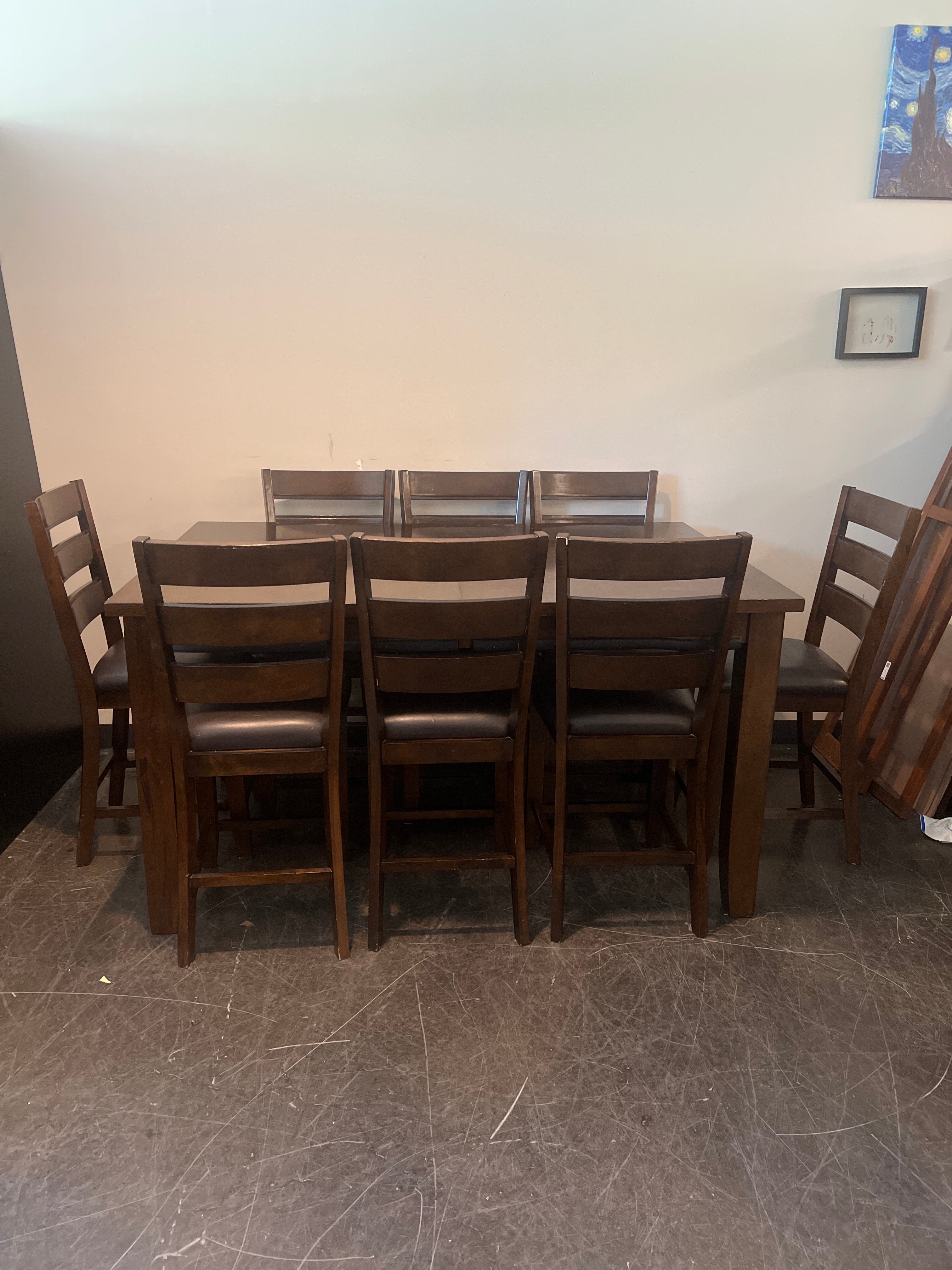 Dark Brown Wood Dining Set with 8 Chairs