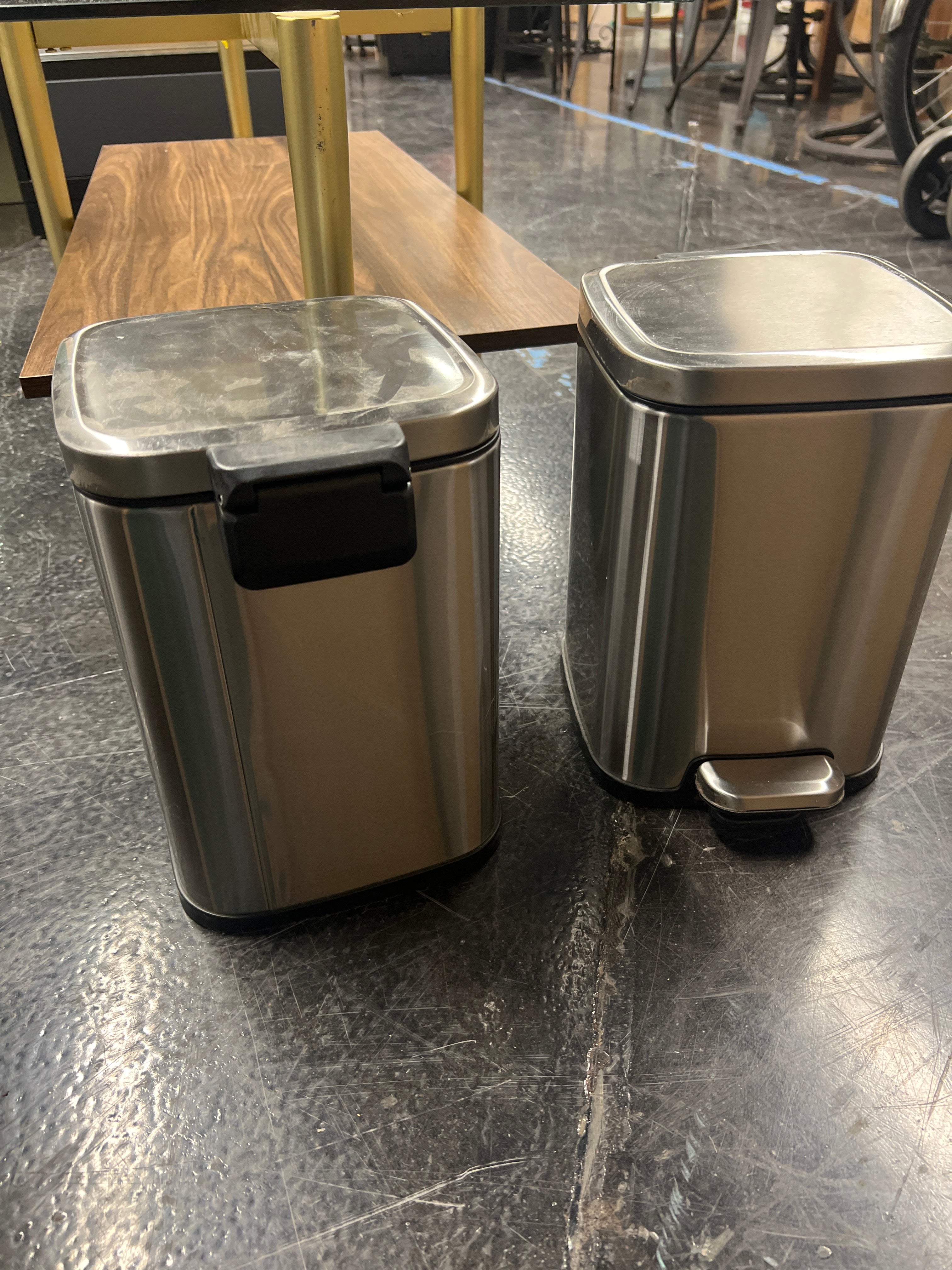Modern Stainless Steel Small Pedal Waste Bins, Set of Two