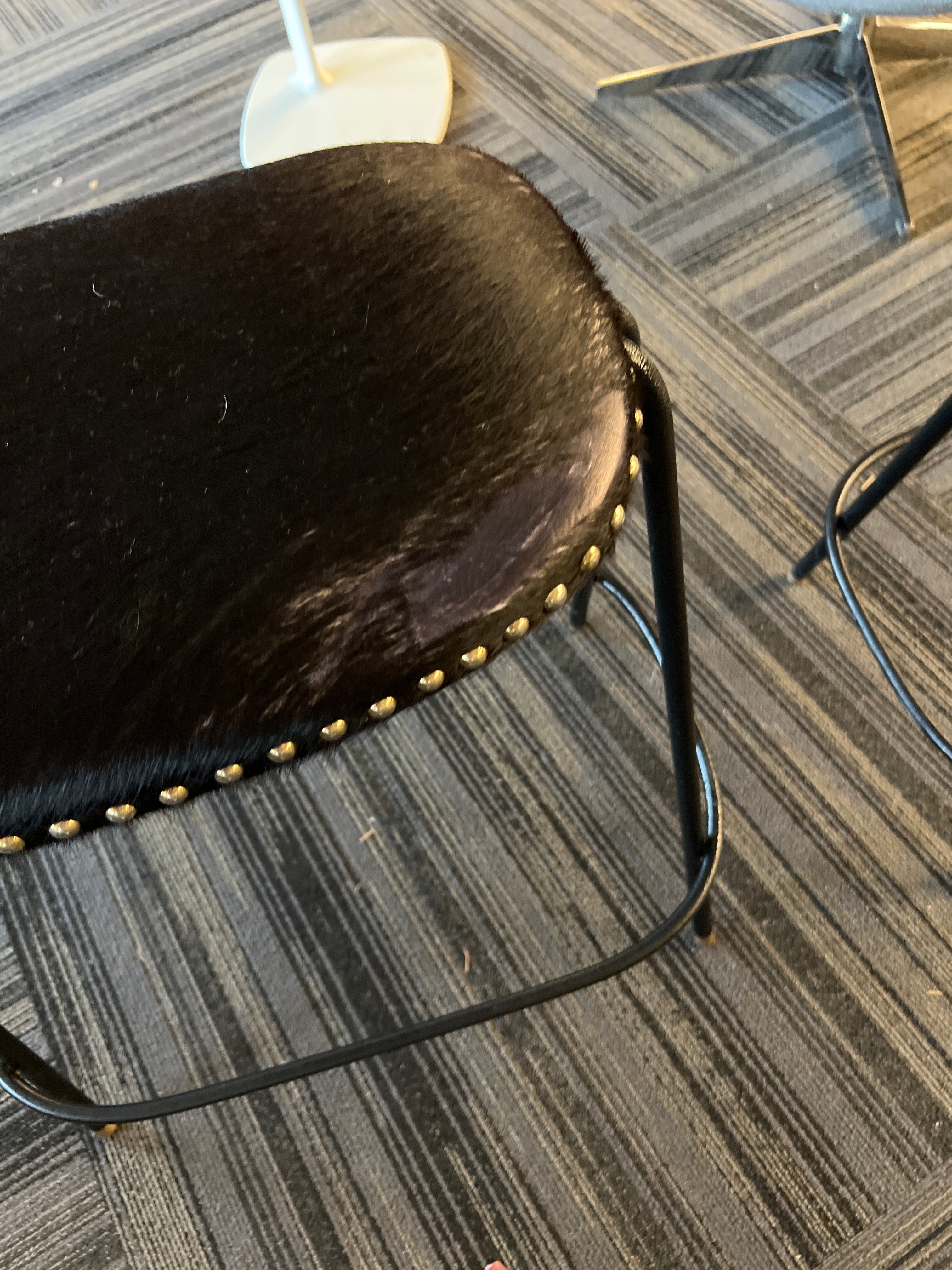Modern CB2 Metal-Leg Cowhide Counter Stools