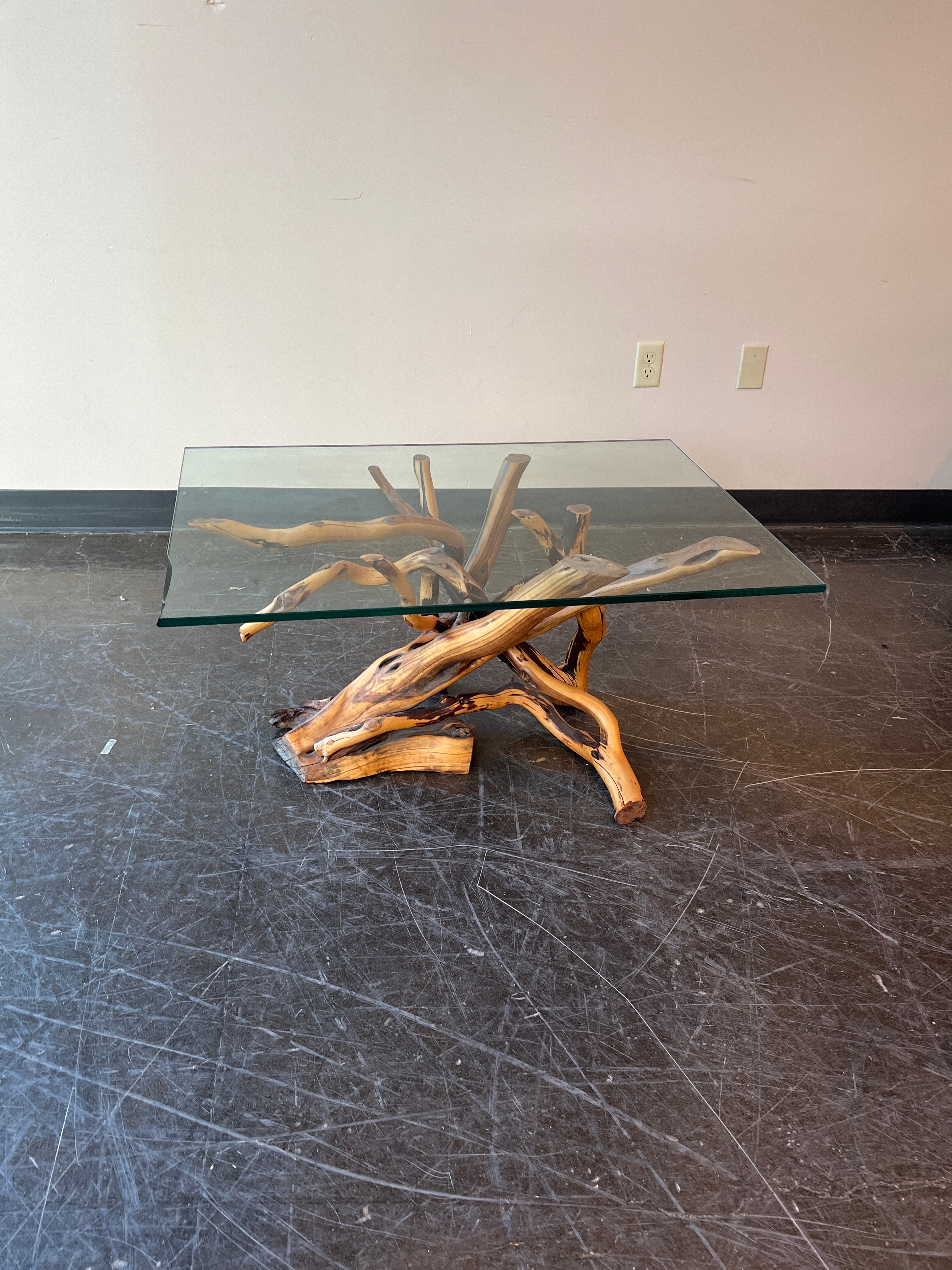 Teak Root Coffee Table with Rectangular Glass Top