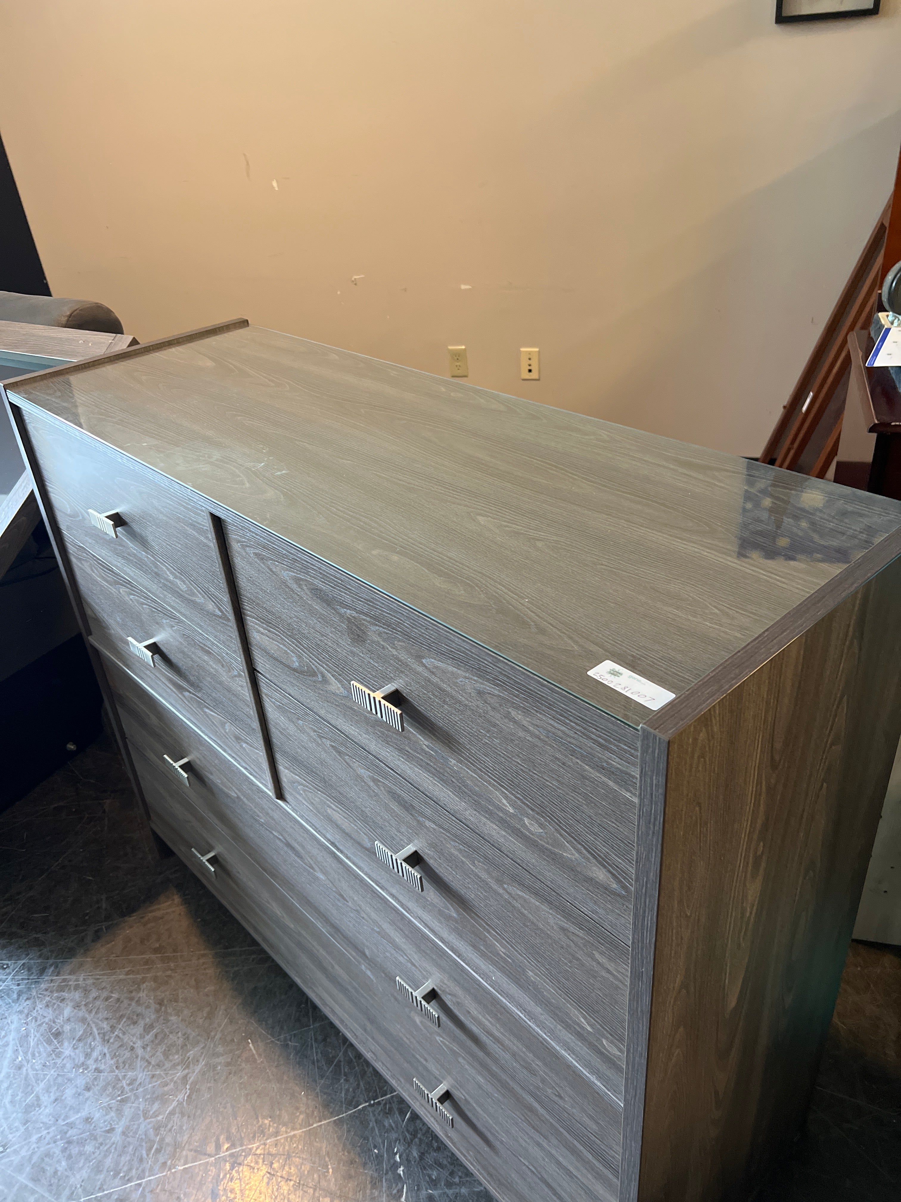 Dark Gray Six-Drawer Dresser with Mirrored Top