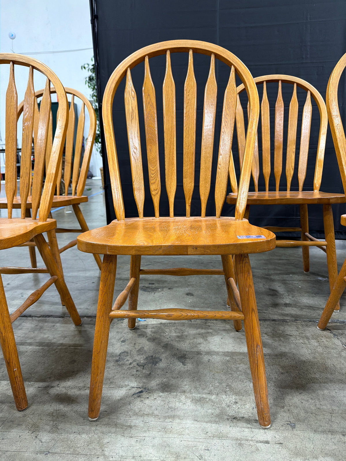 Set of Seven A-America Light Wood Windsor Dining Chairs