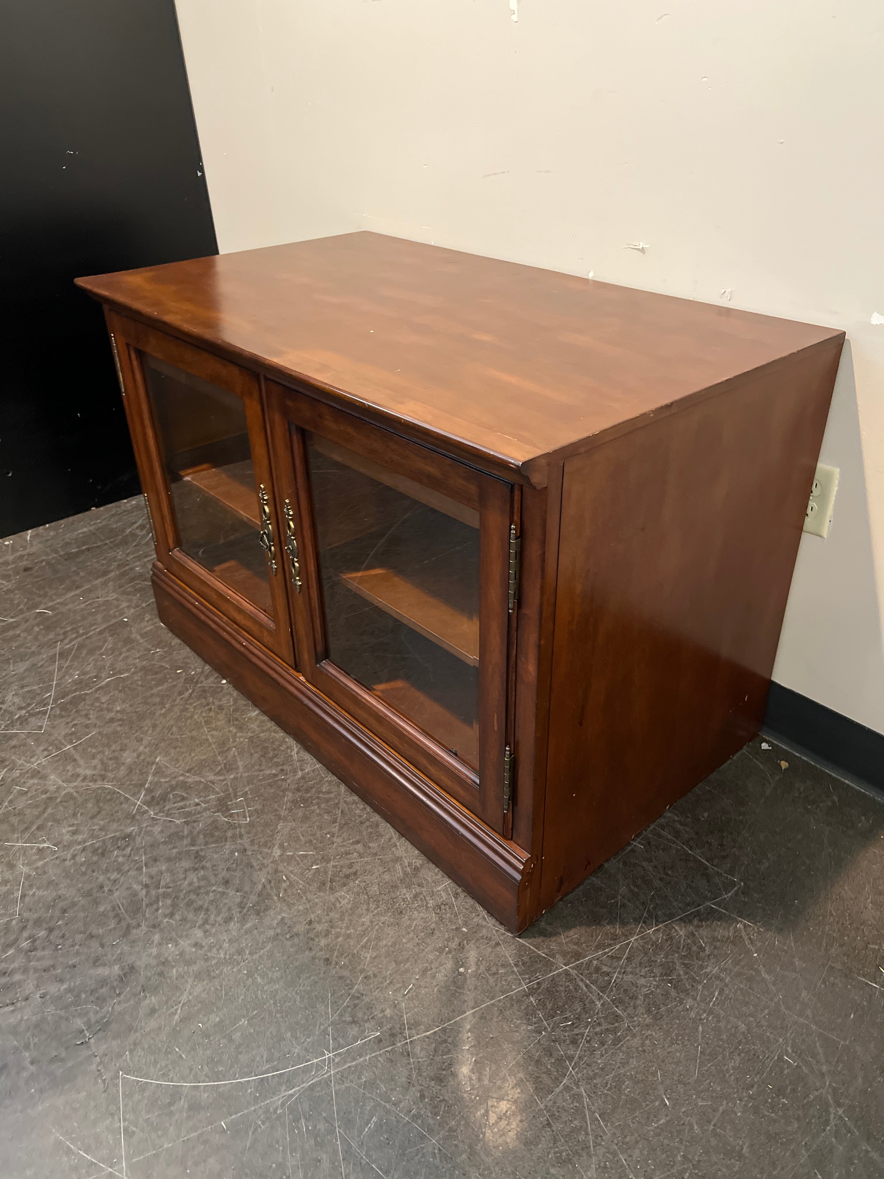 Rich Brown Wood Media Cabinet with Glass Doors