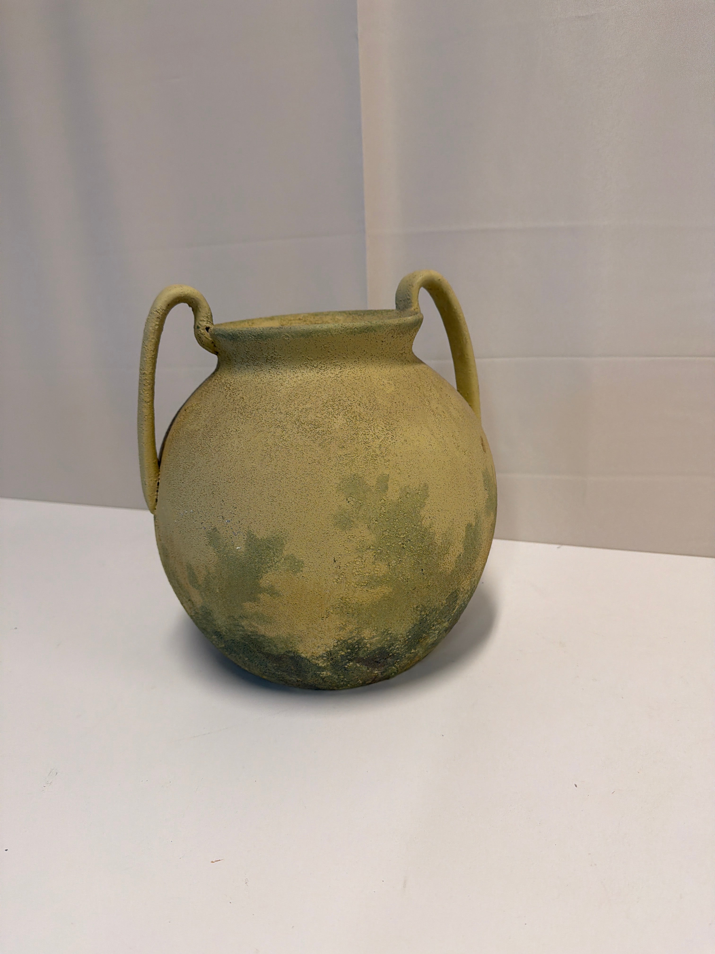 Vintage Beige Ceramic Vase with Grape Motif and Dual Handles
