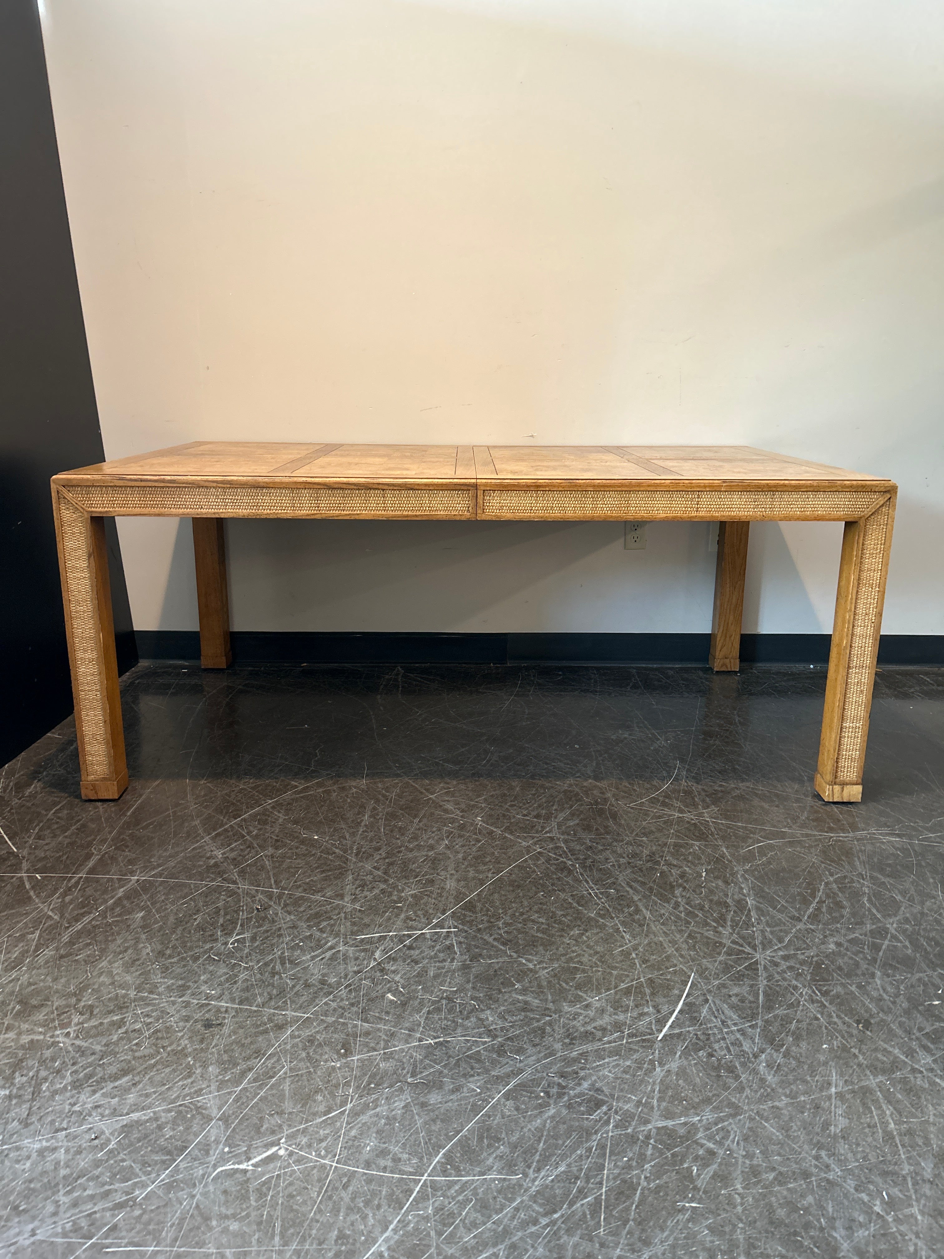 Henredon Burl Wood Dining Table – Cane Accents, Modern Deco Style