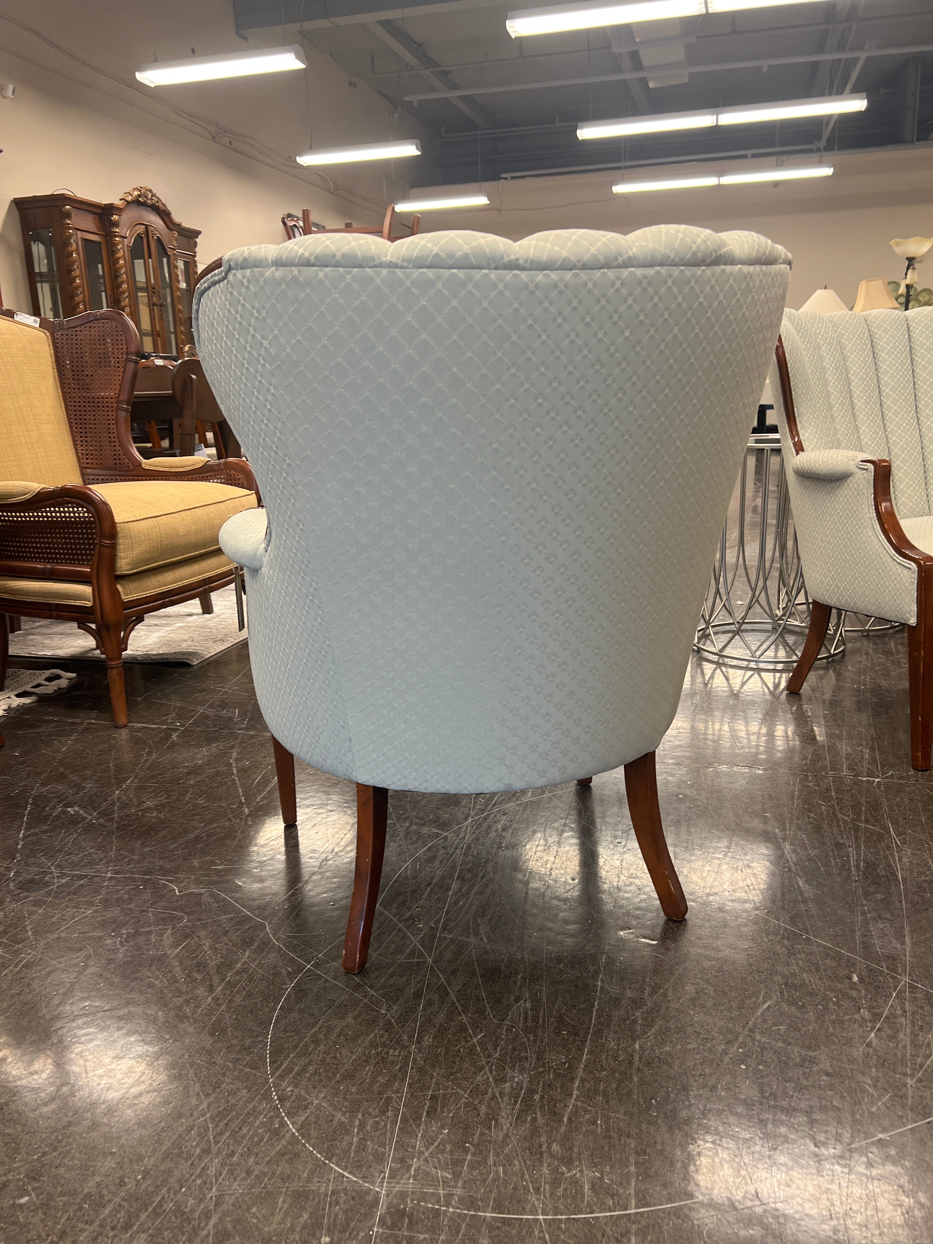 Ivory/Green With Wood Trim Accent Chair