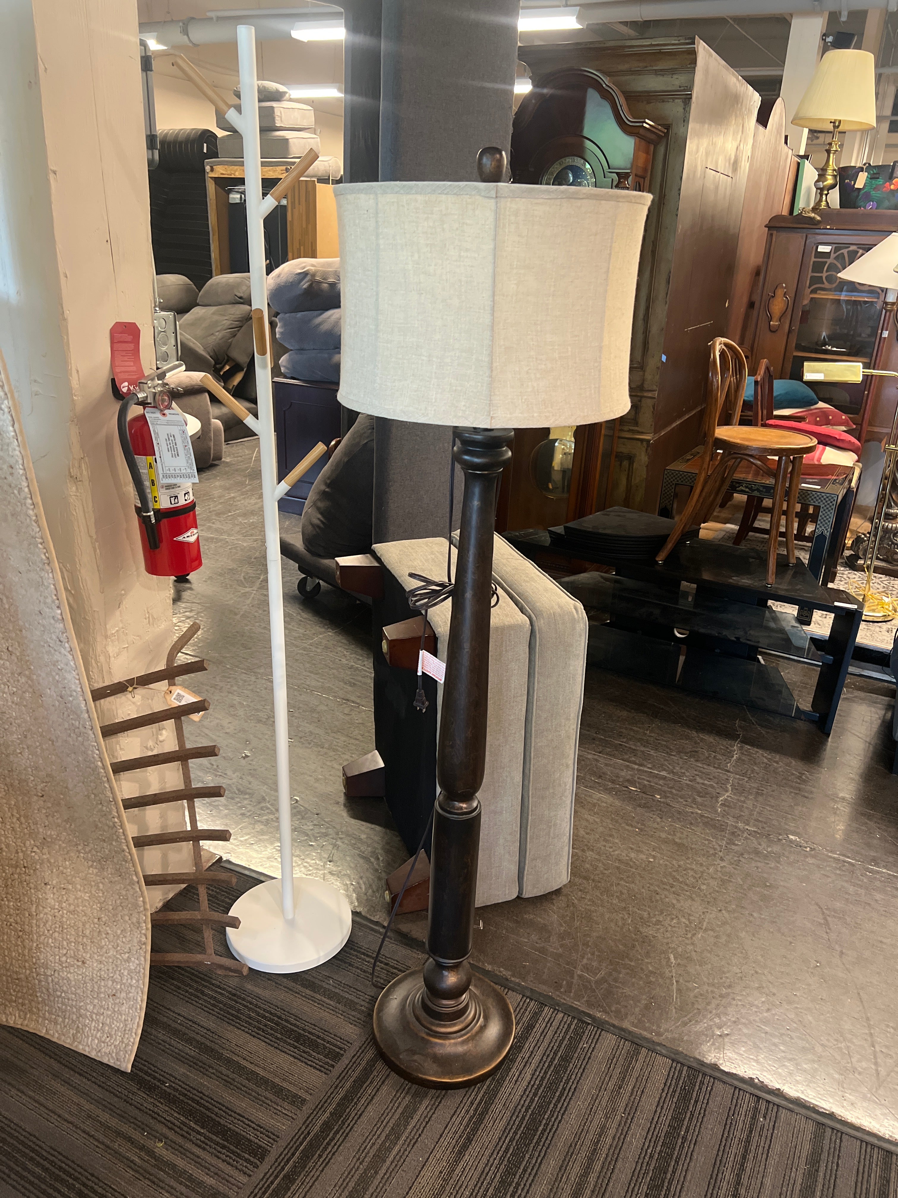 Traditional Bronze Floor Lamp with Linen Shade