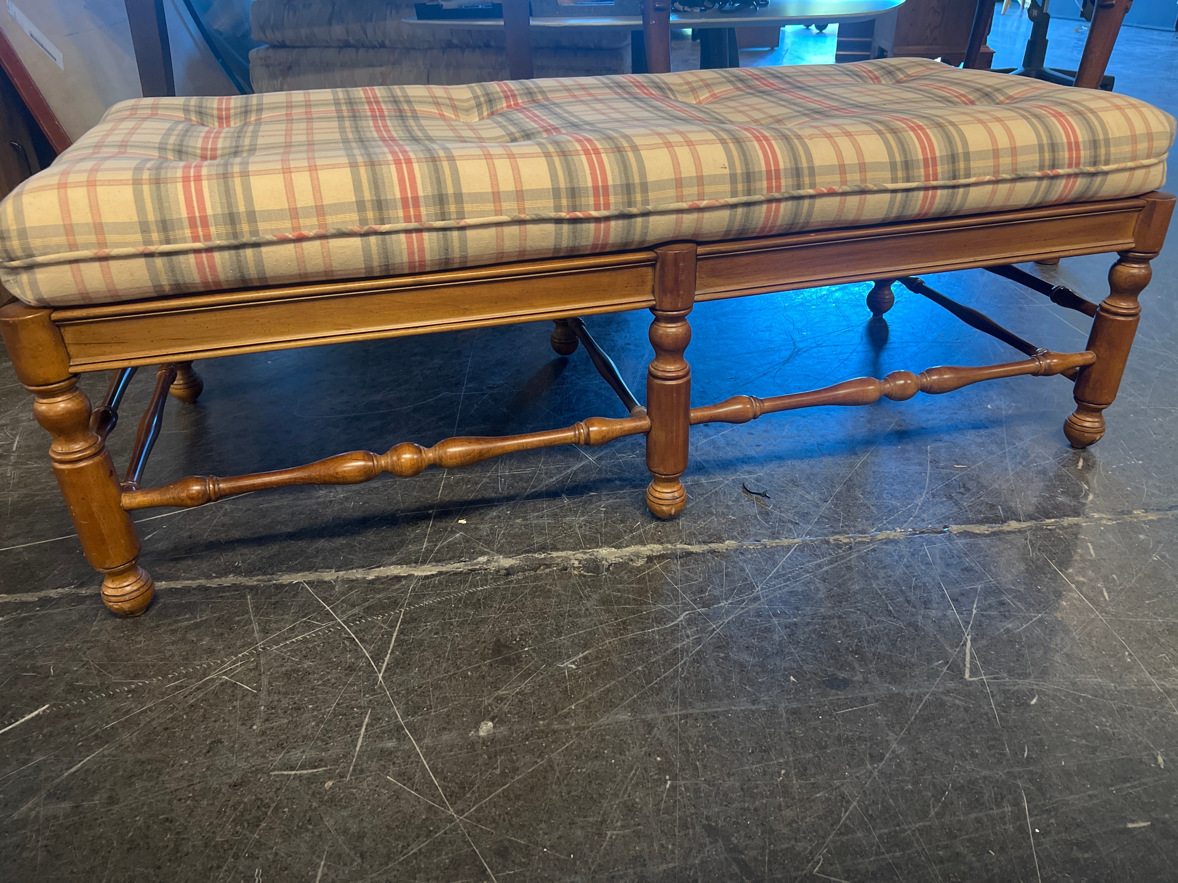 Charming Plaid Upholstered Bench