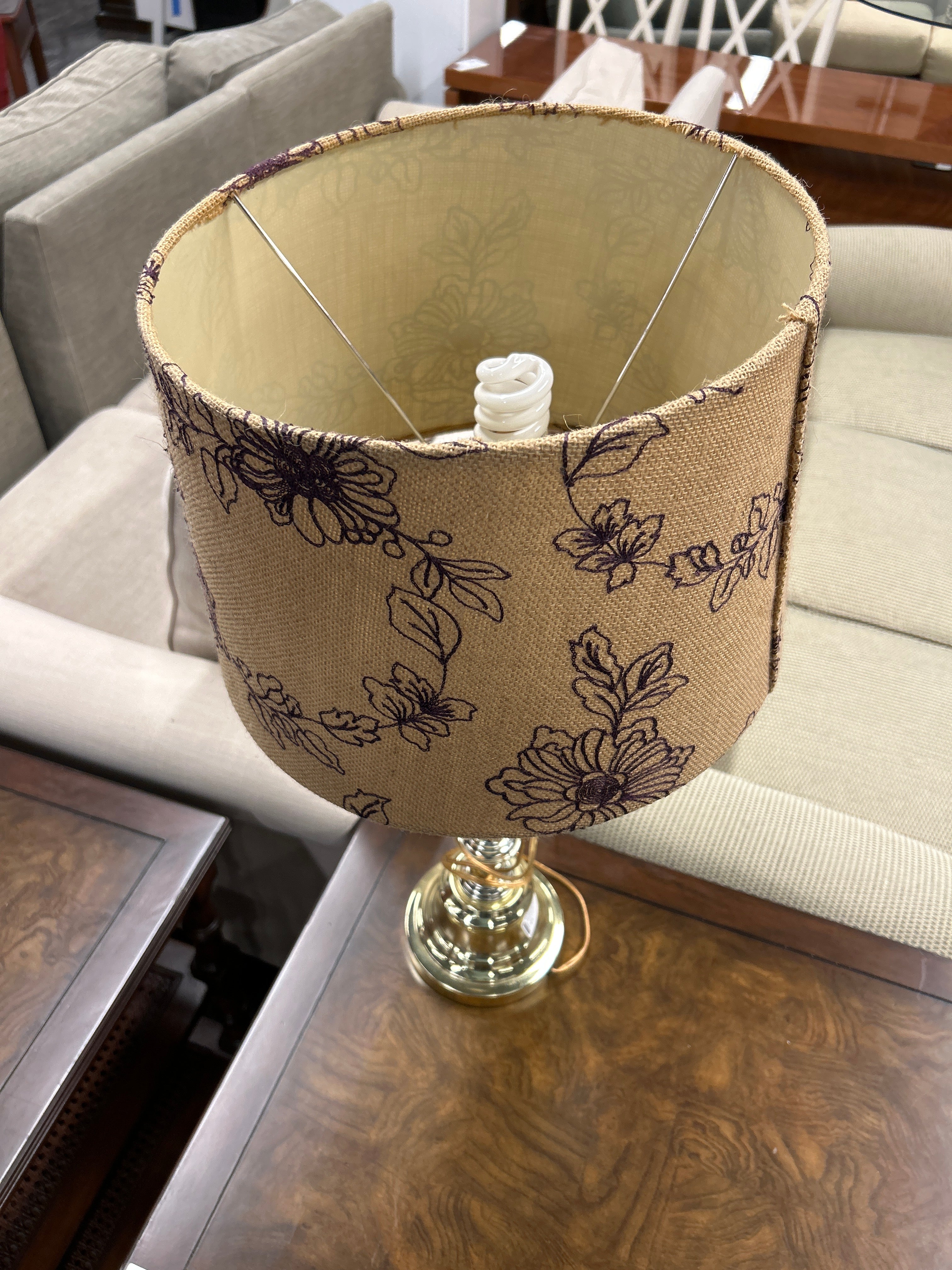 Silver Lamp with Linen Floral Shade