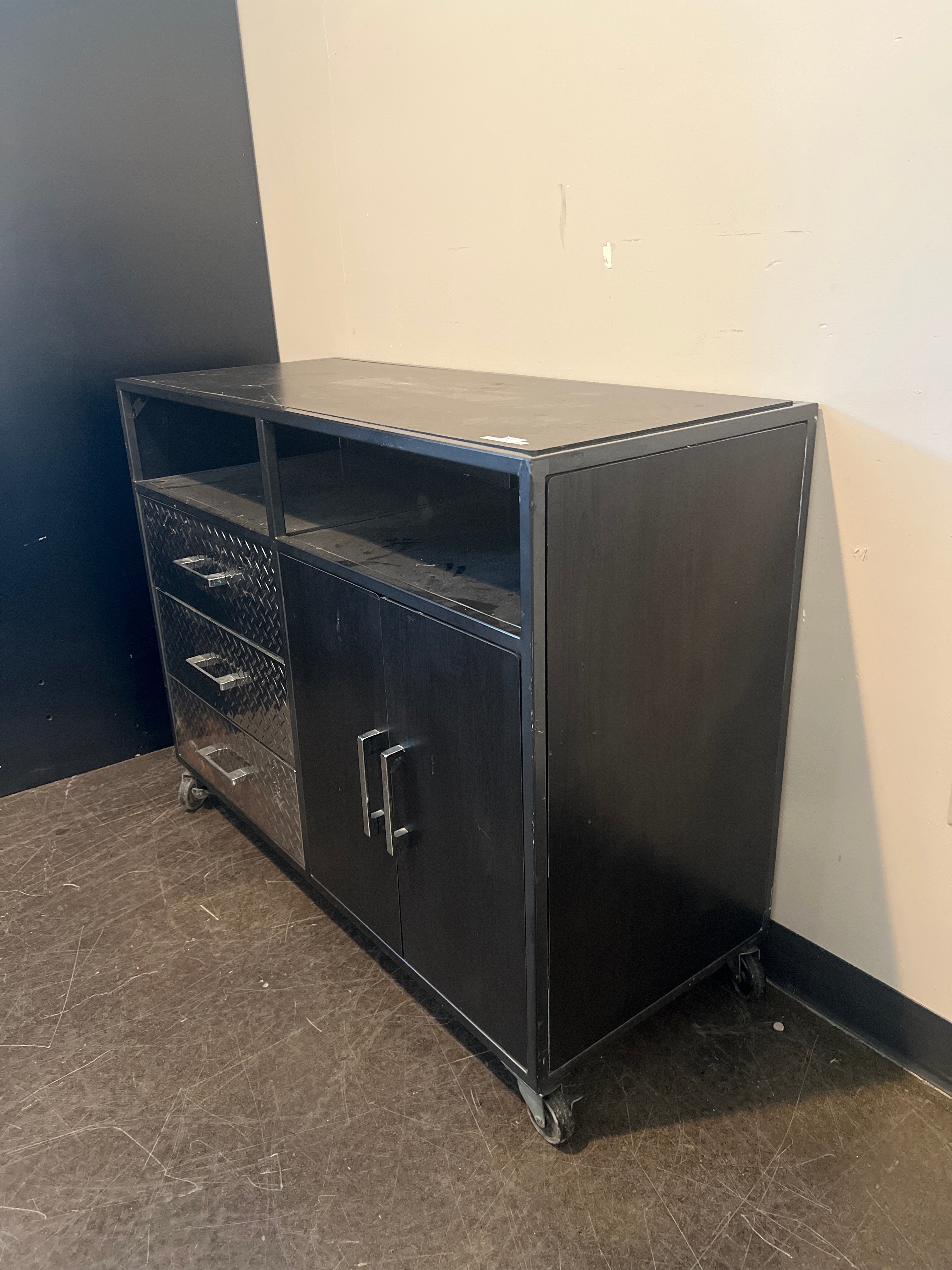 TRENT Wood Media Console with Metal Accents