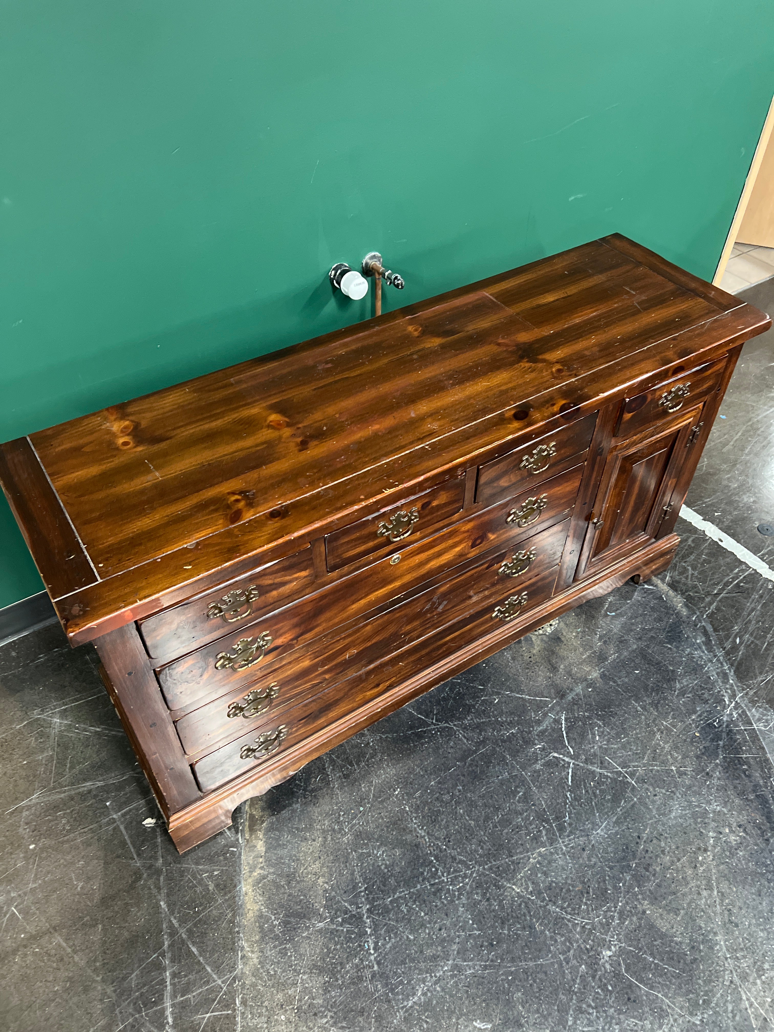 Rustic Brown Seven Drawer and One Cabinet Hardwood Dresser