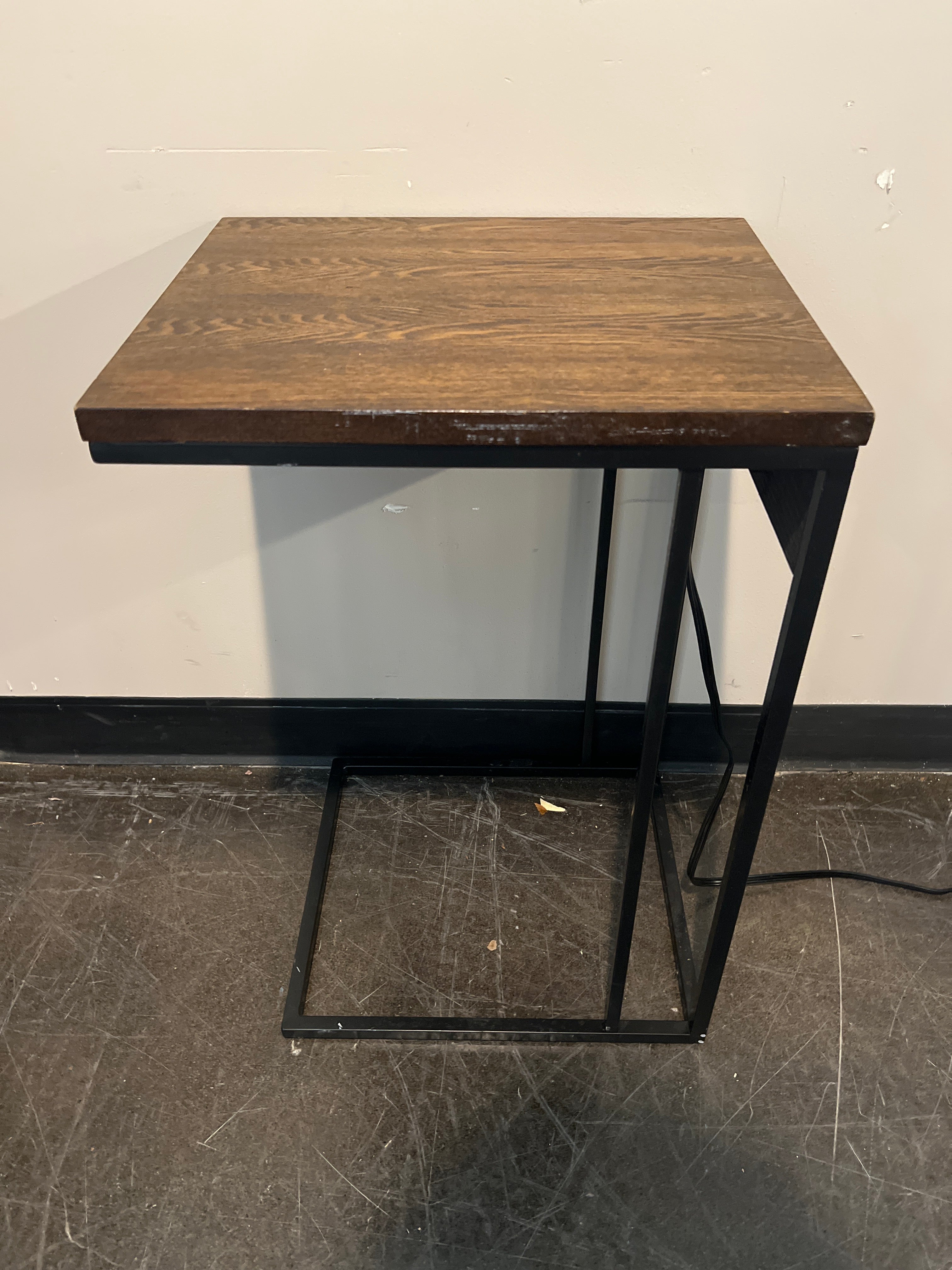 Modern Wood & Metal Side Table with Power Outlet and USB Ports