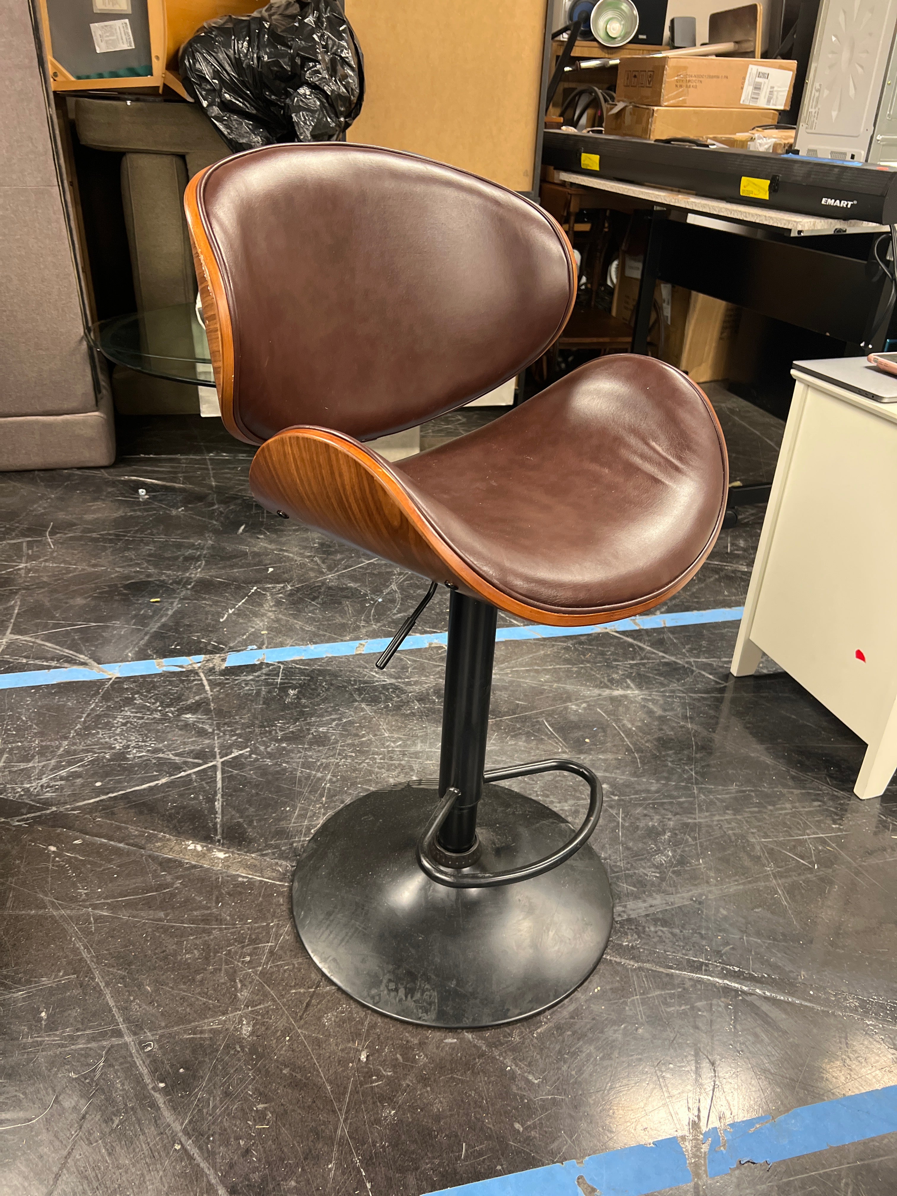 Modern Brown Leather Swivel Bar Stool