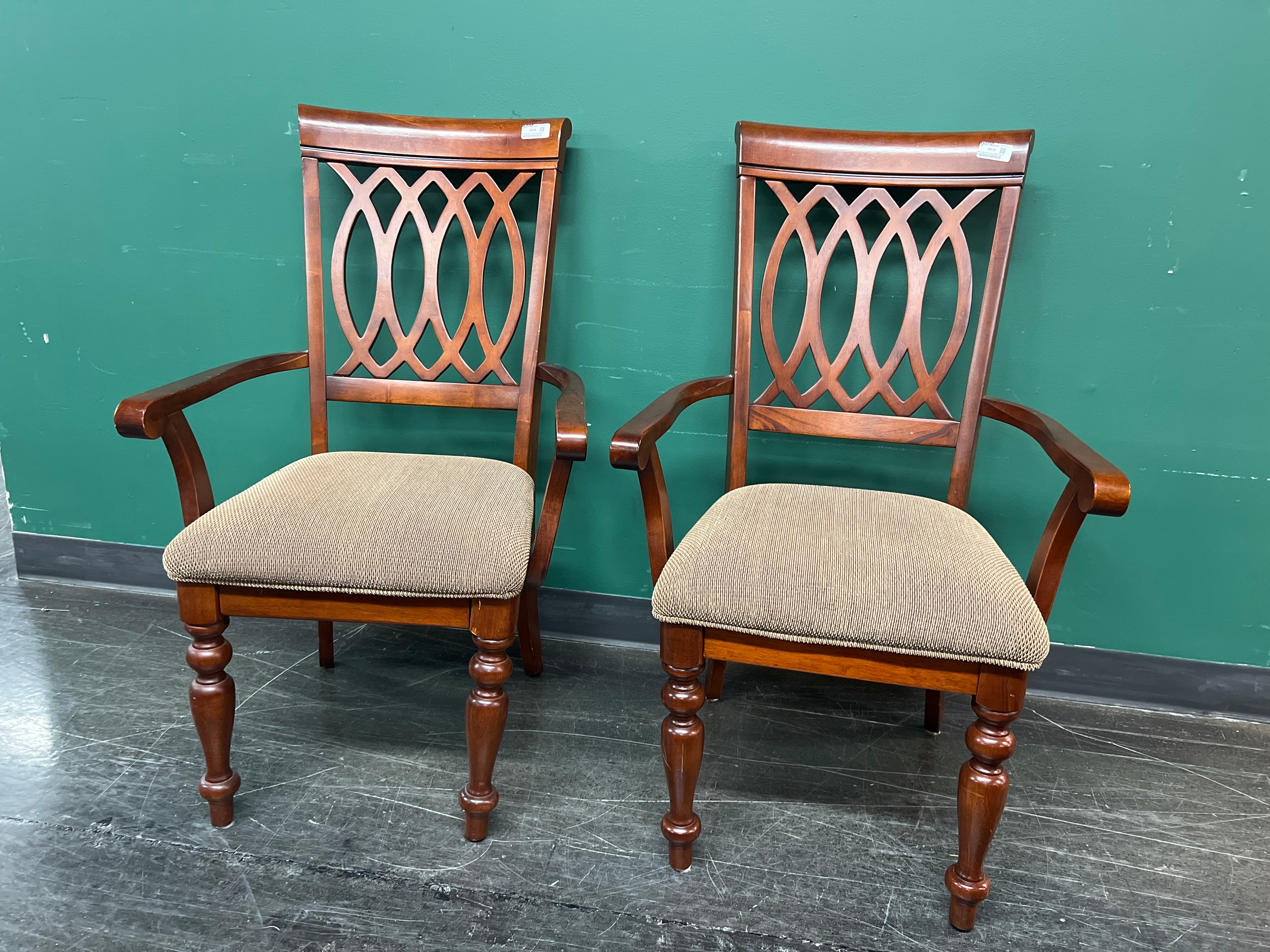 Pair of Fabric Seat Dining Captain Chairs