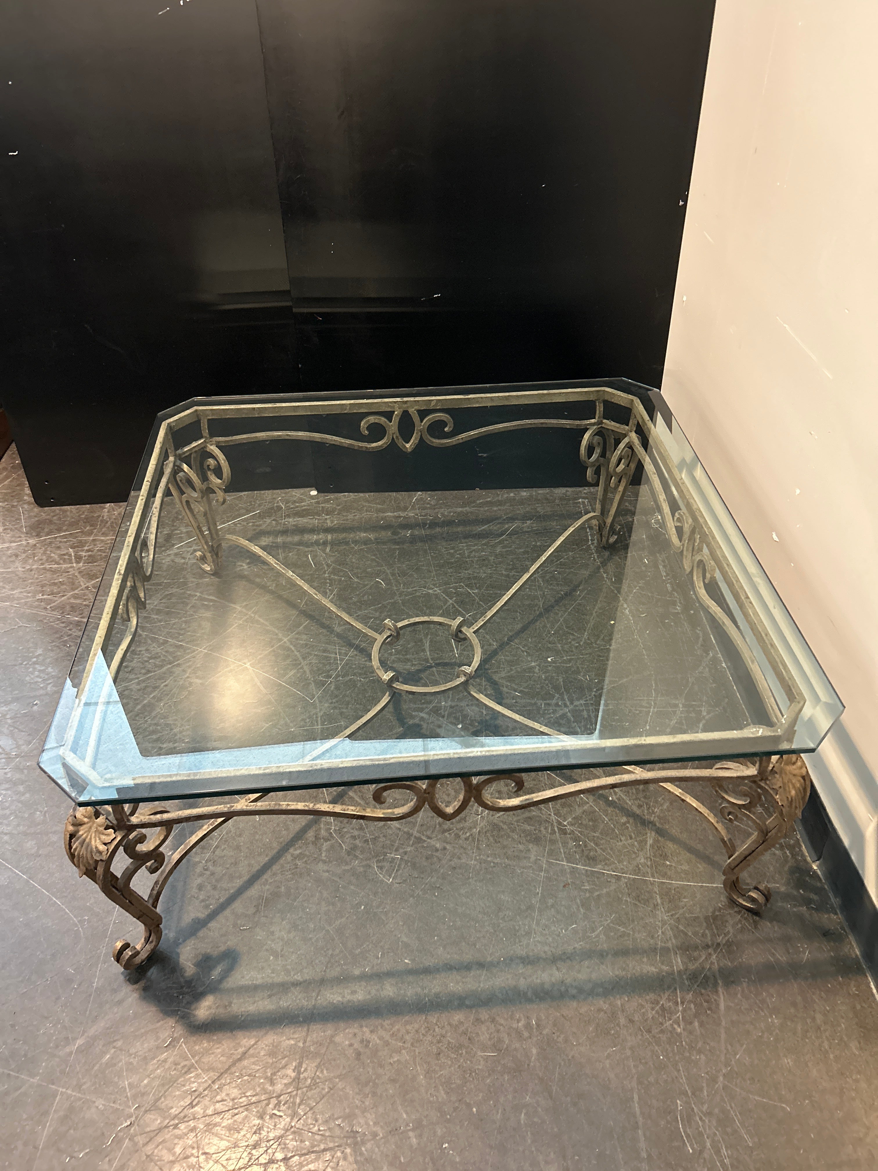Ornate Glass-Top Square Coffee Table