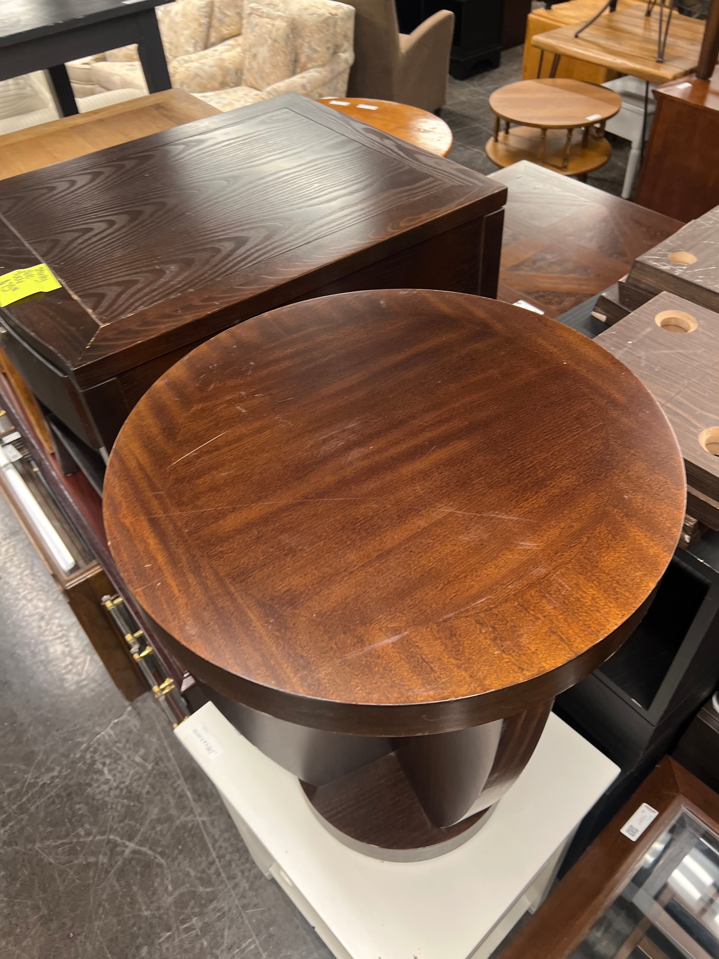 Dark Brown Hardwood Round End Table