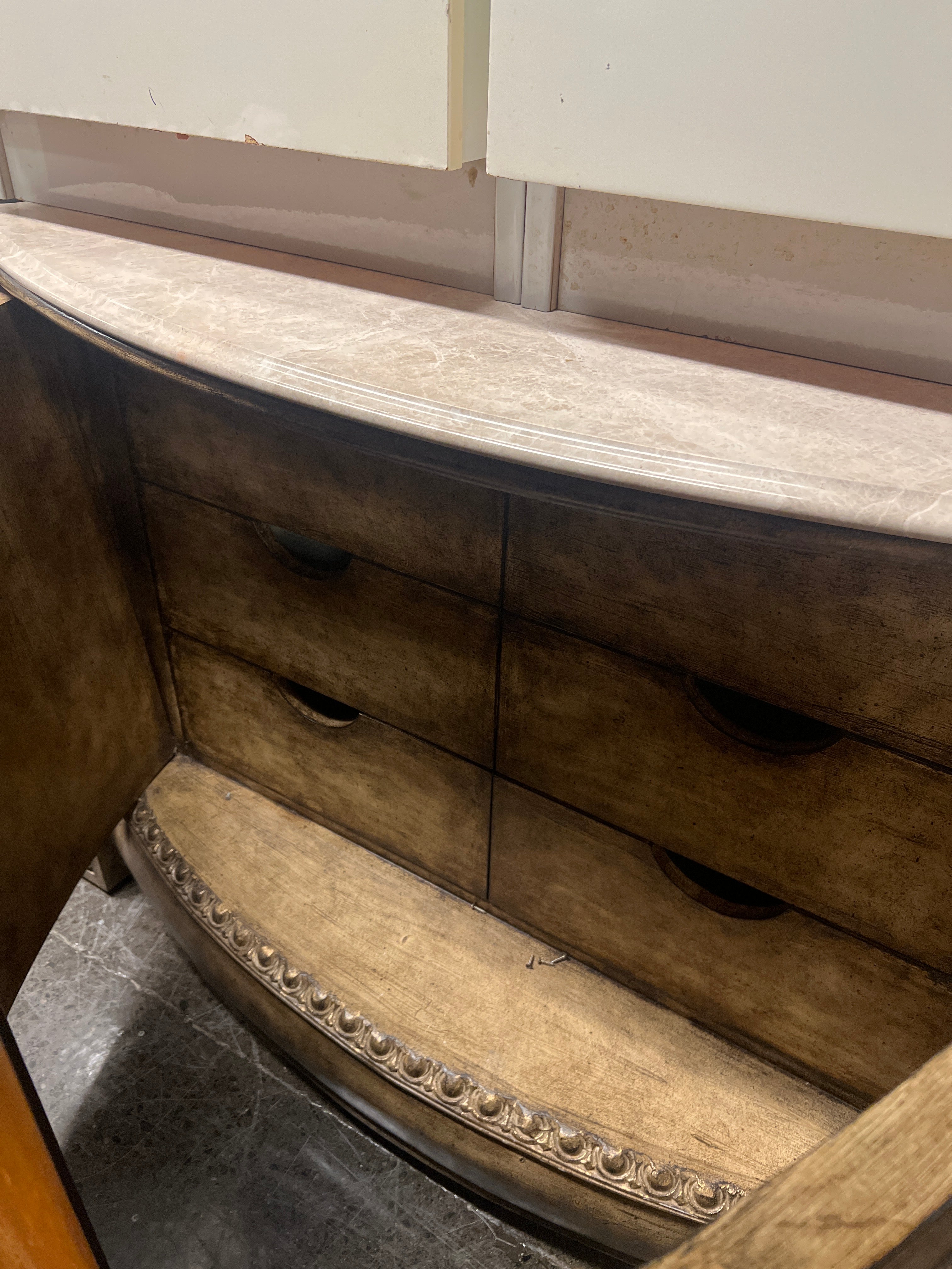 Platt Collections Curved Two-Door Cabinet – Marble Top & Inner Drawers