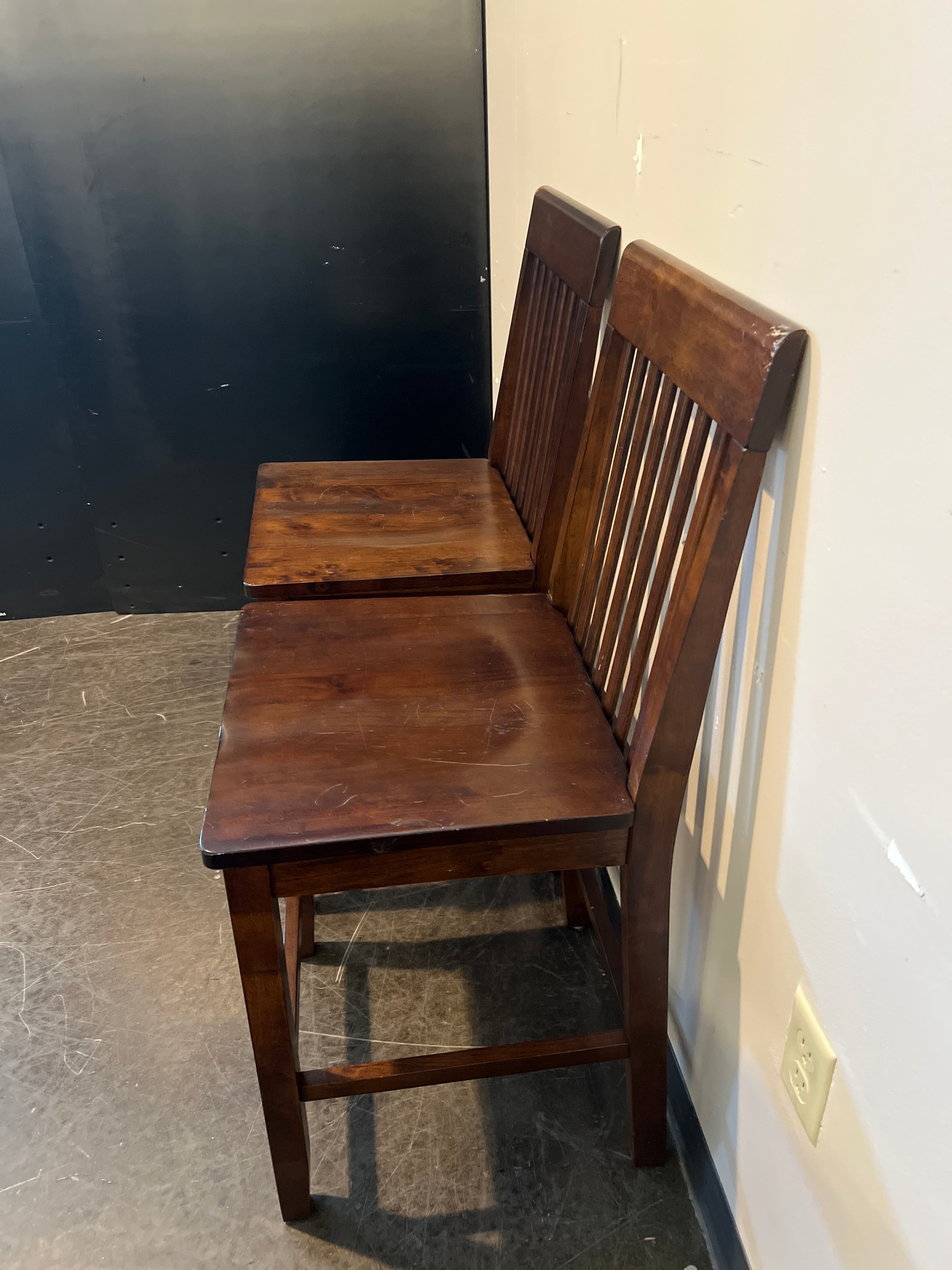 Pair of 2 - Rustic Brown Hardwood Dining Chairs