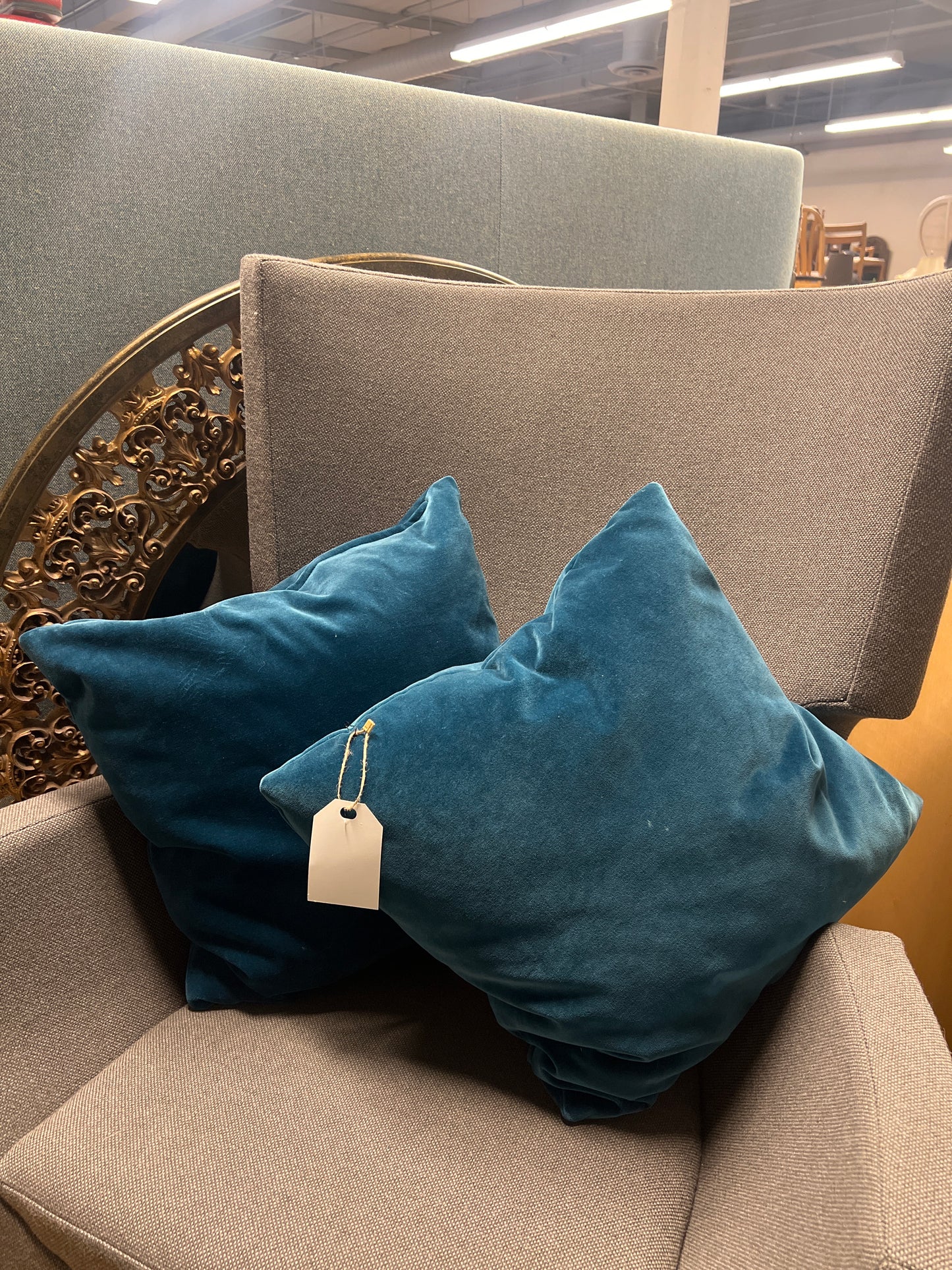 Square Teal Velvet Throw Pillow