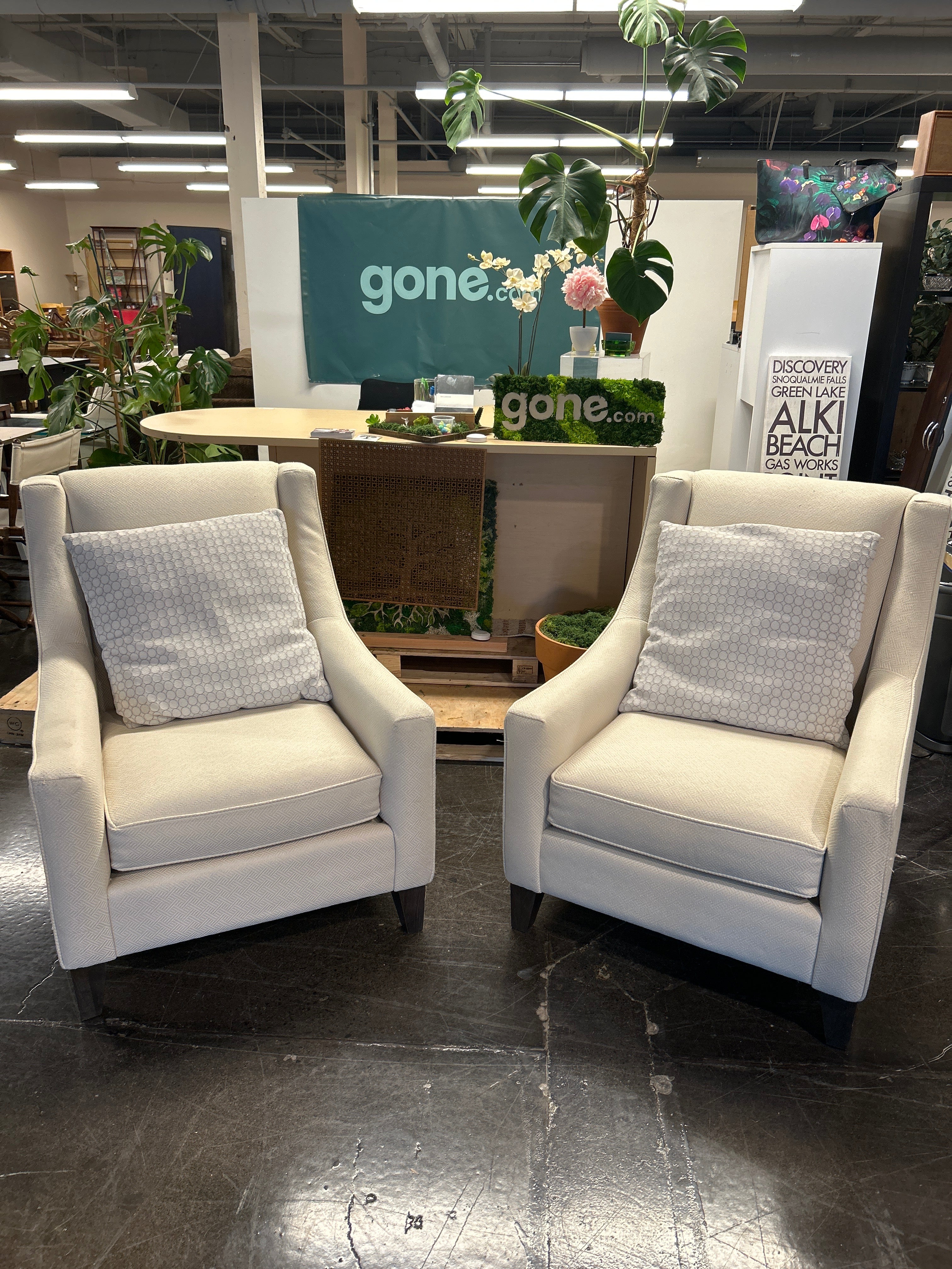 Set of Two White Basset Armchairs